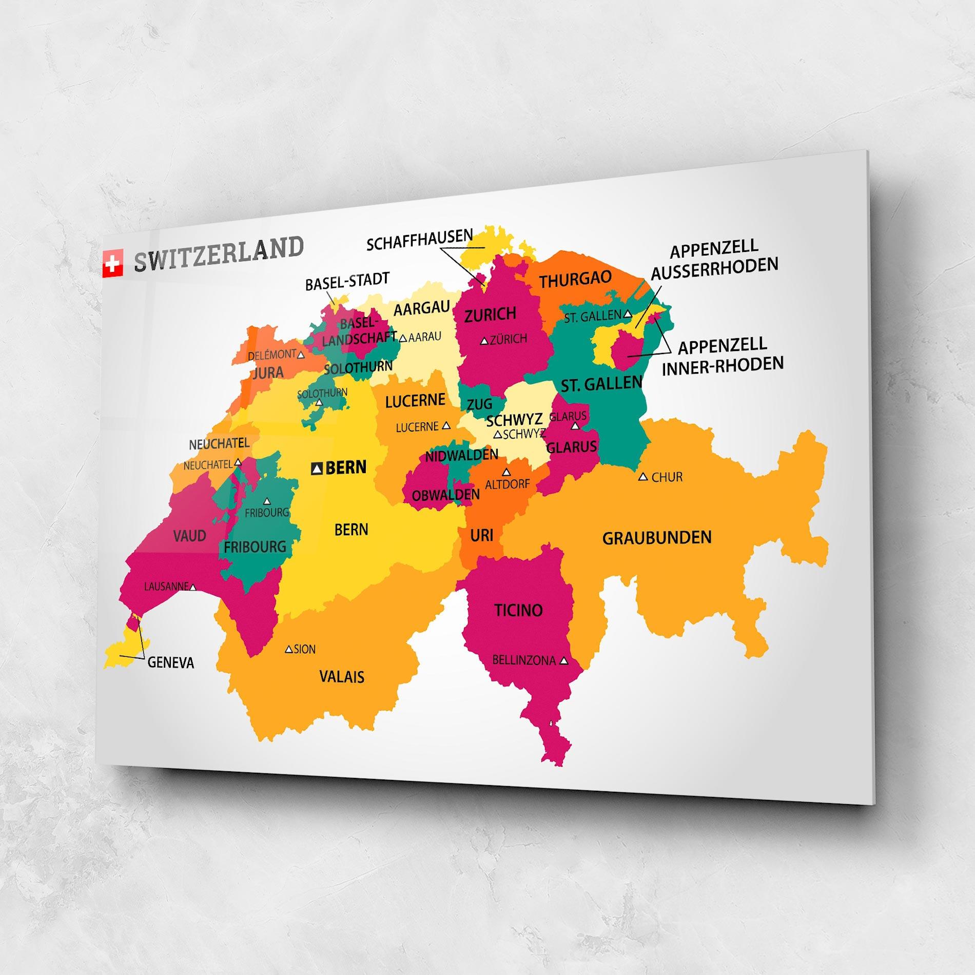 Glasbild Switzerland Colorful Map mockup 1