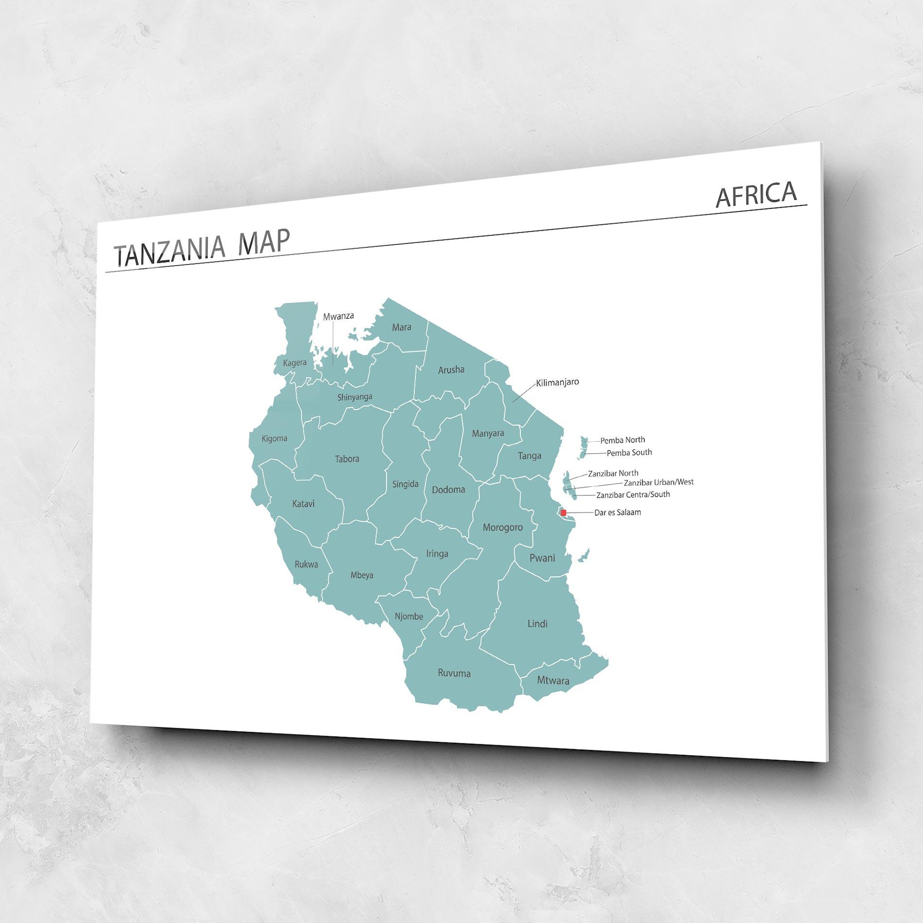 Glasbild Tanzania Map mockup 1