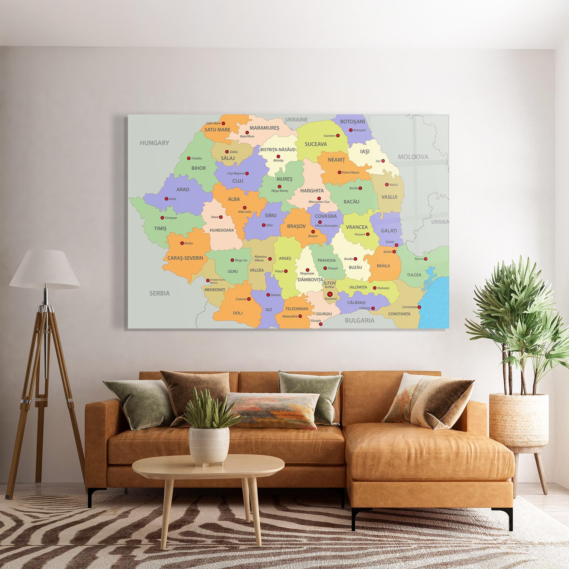 Glasbild Romania Map mockup 7