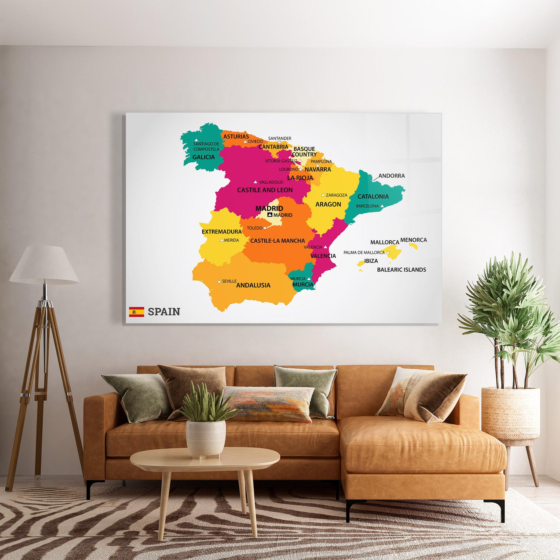 Glasbild Spain Colorful Map mockup 7