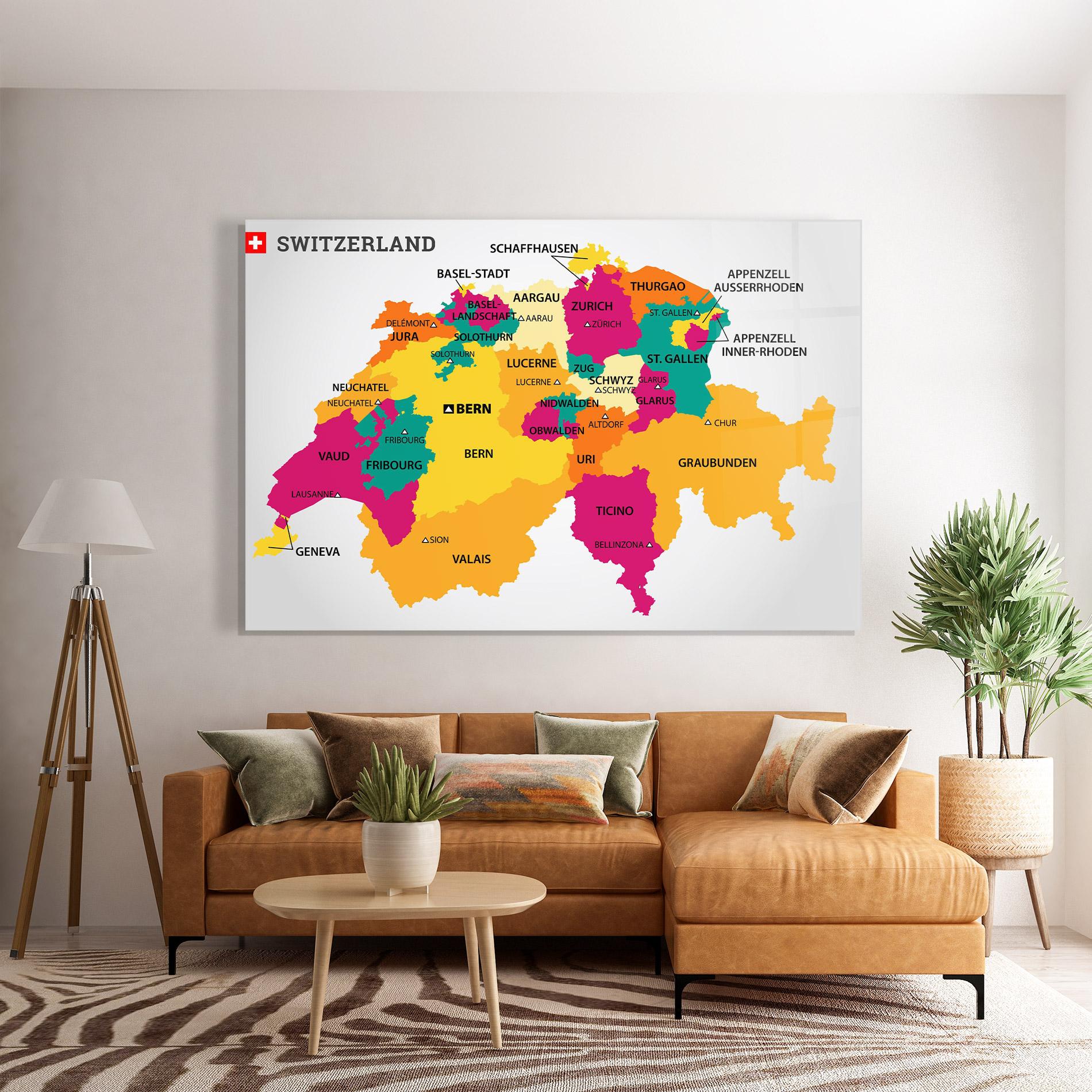 Glasbild Switzerland Colorful Map mockup 7