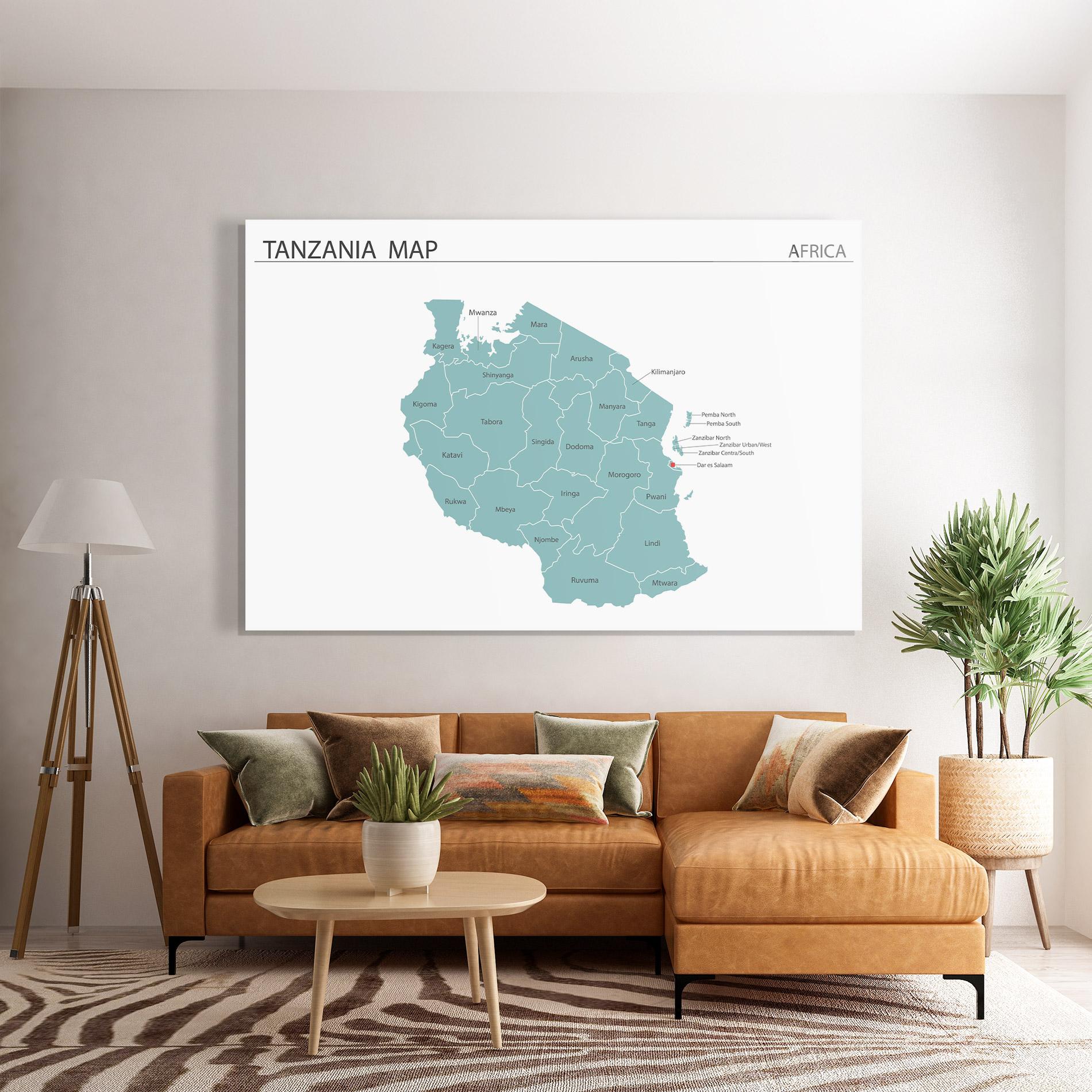 Glasbild Tanzania Map mockup 7
