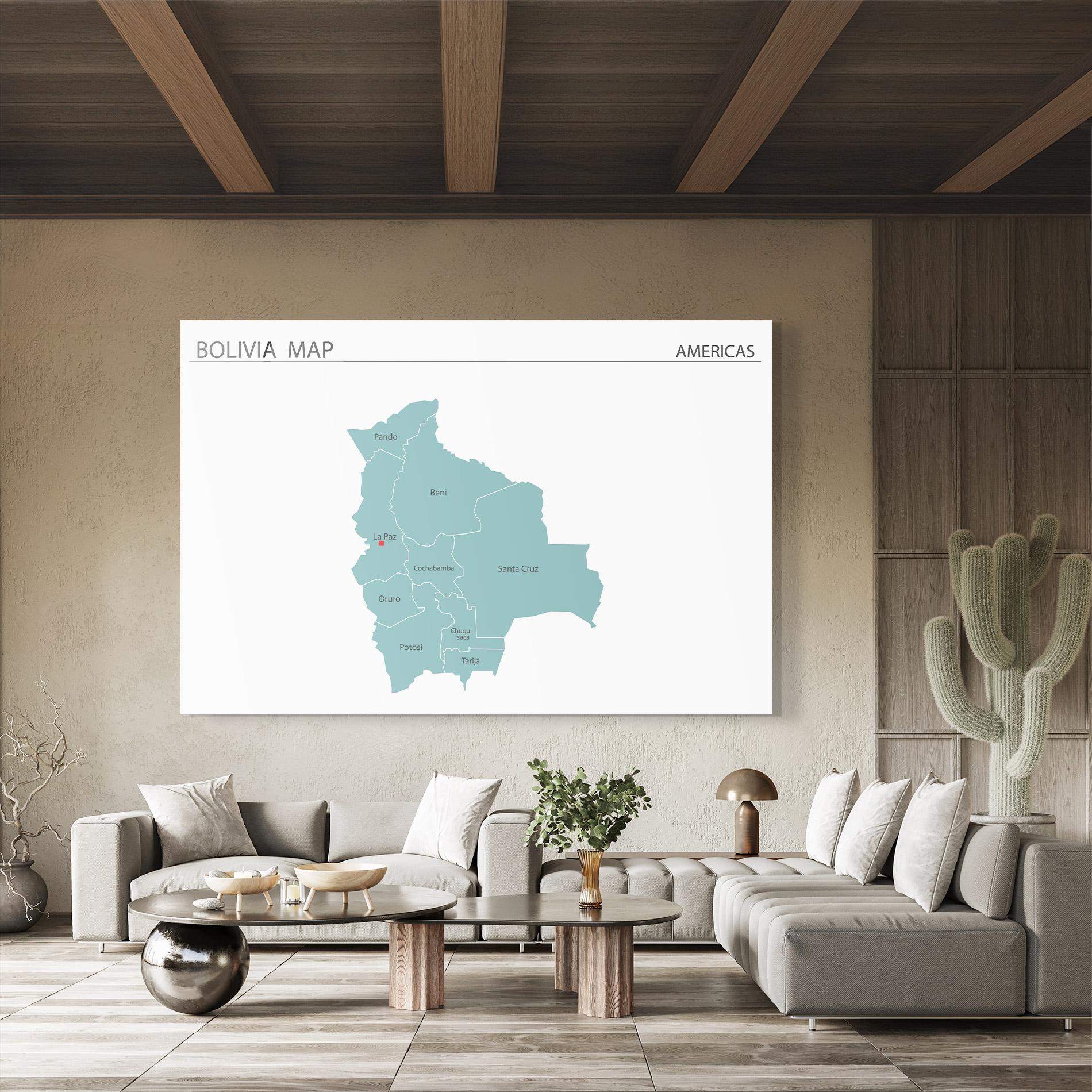 Glasbild Bolivia Map mockup 8