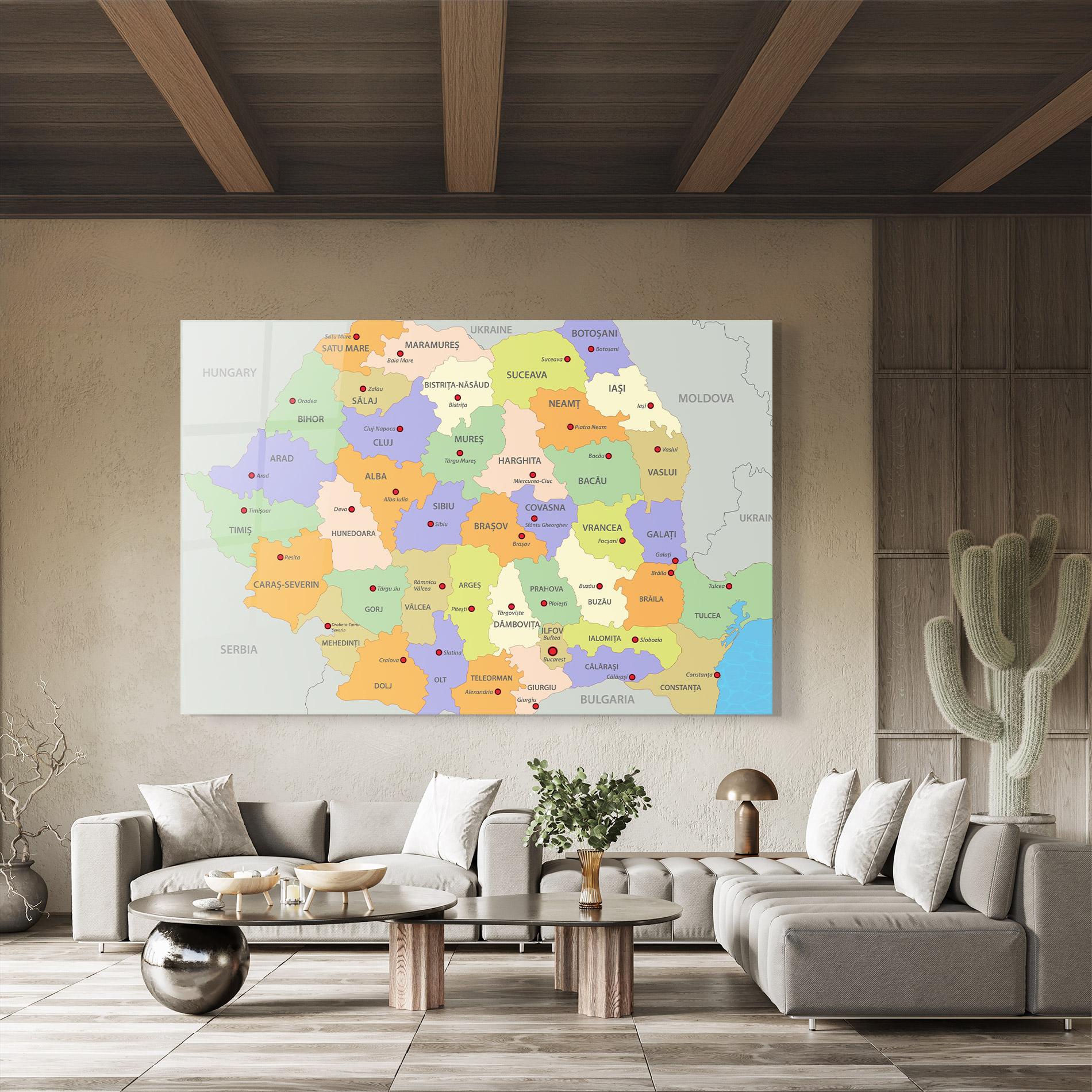 Glasbild Romania Map mockup 8