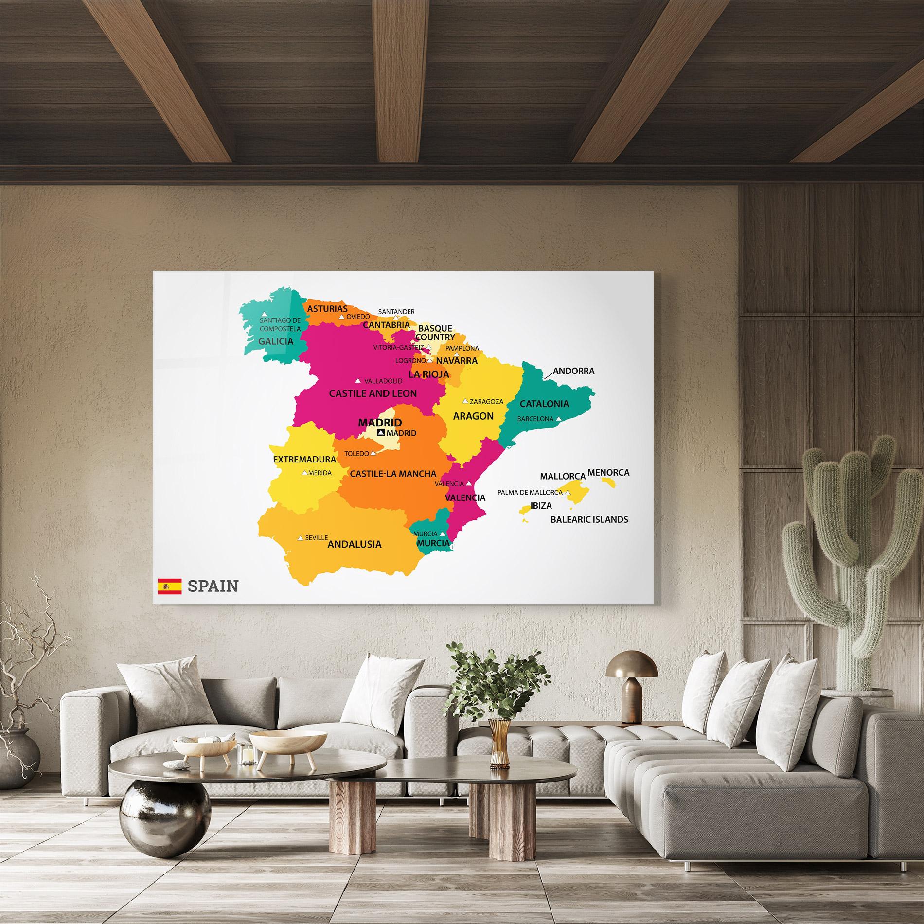 Glasbild Spain Colorful Map mockup 8