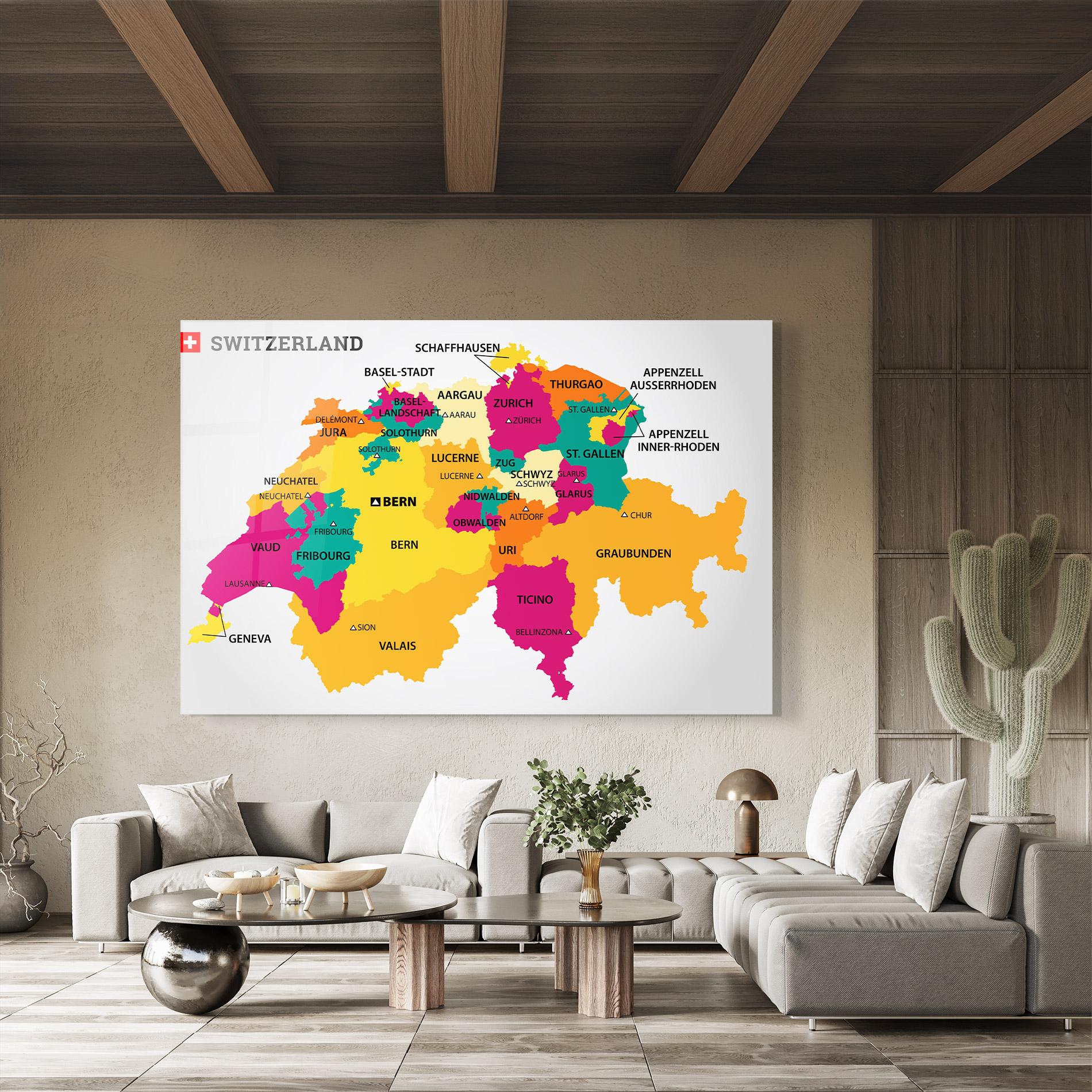 Glasbild Switzerland Colorful Map mockup 8
