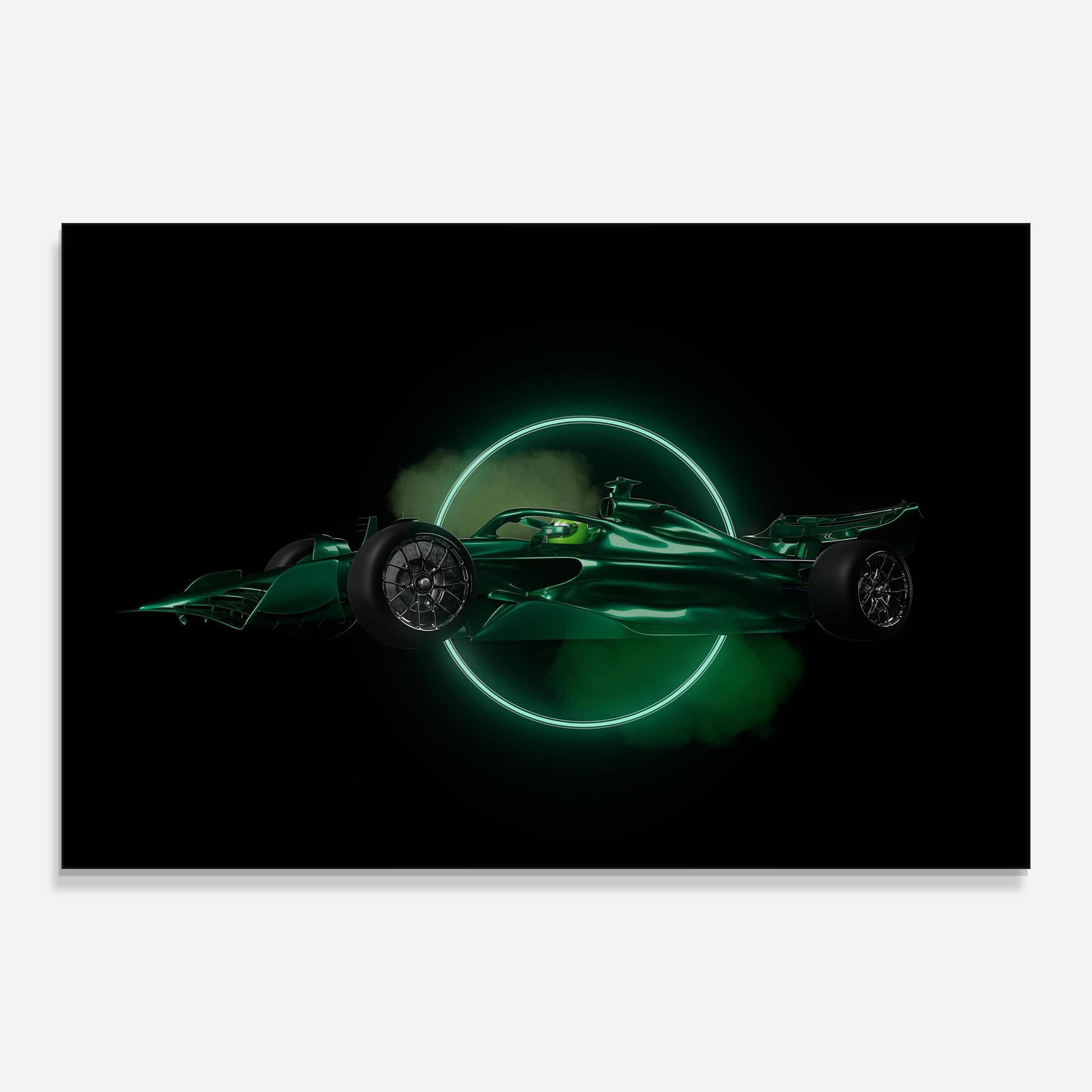 Glasbild Green Racing Car mockup 0