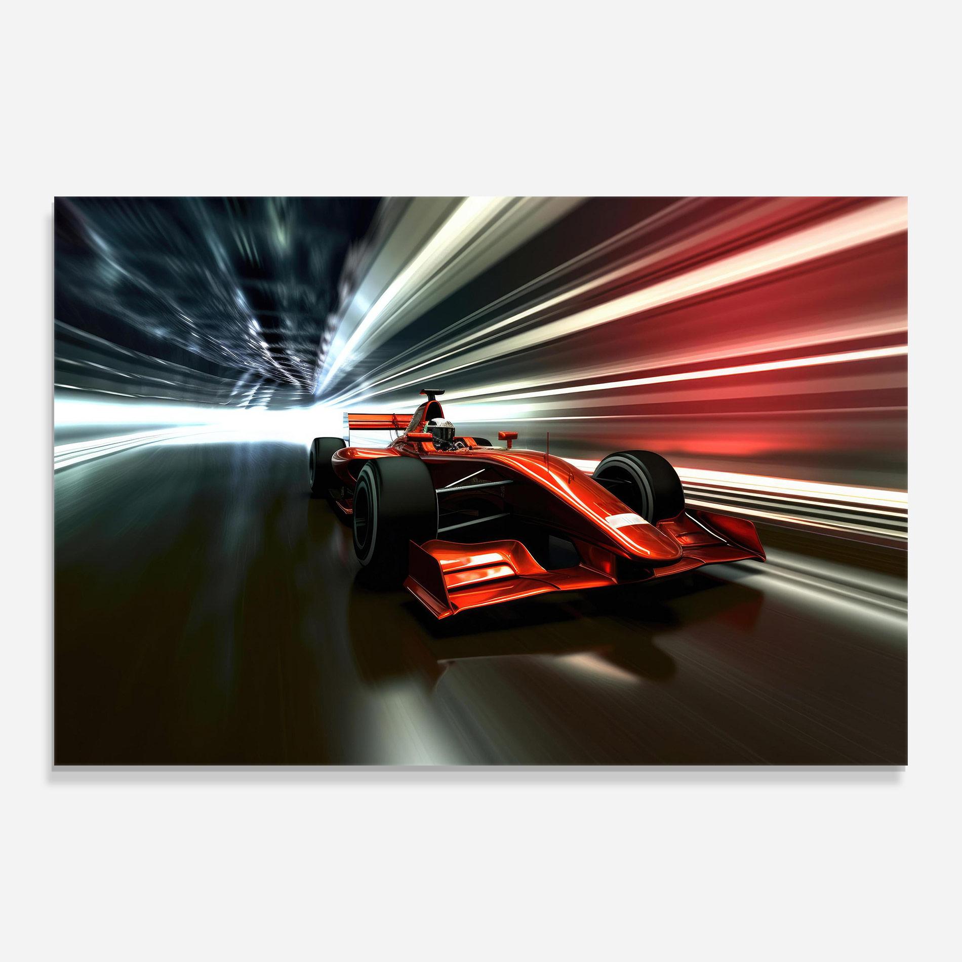 Glasbild Red F1 Fast Car mockup 0