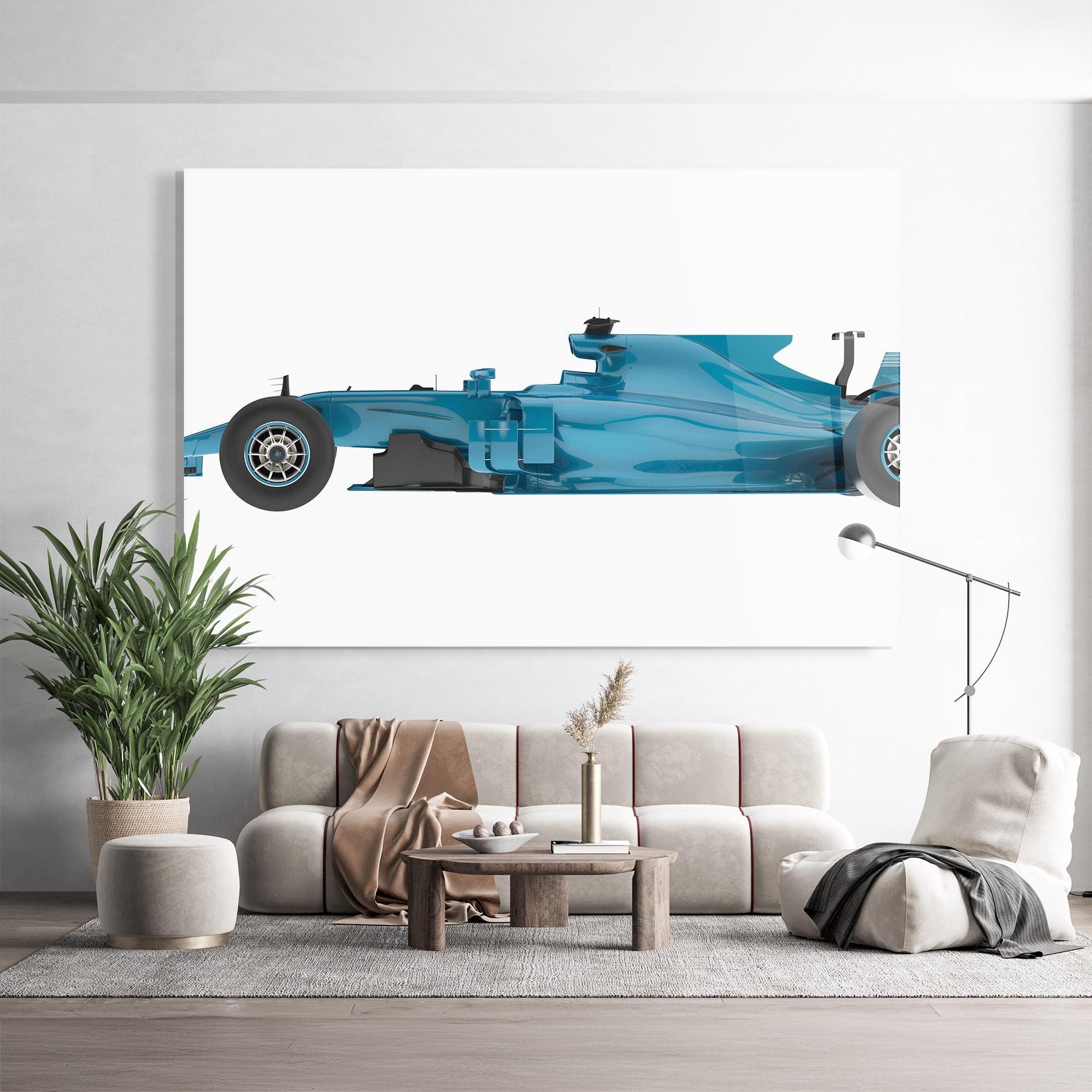 Glasbild Blue F1 Toy mockup 9