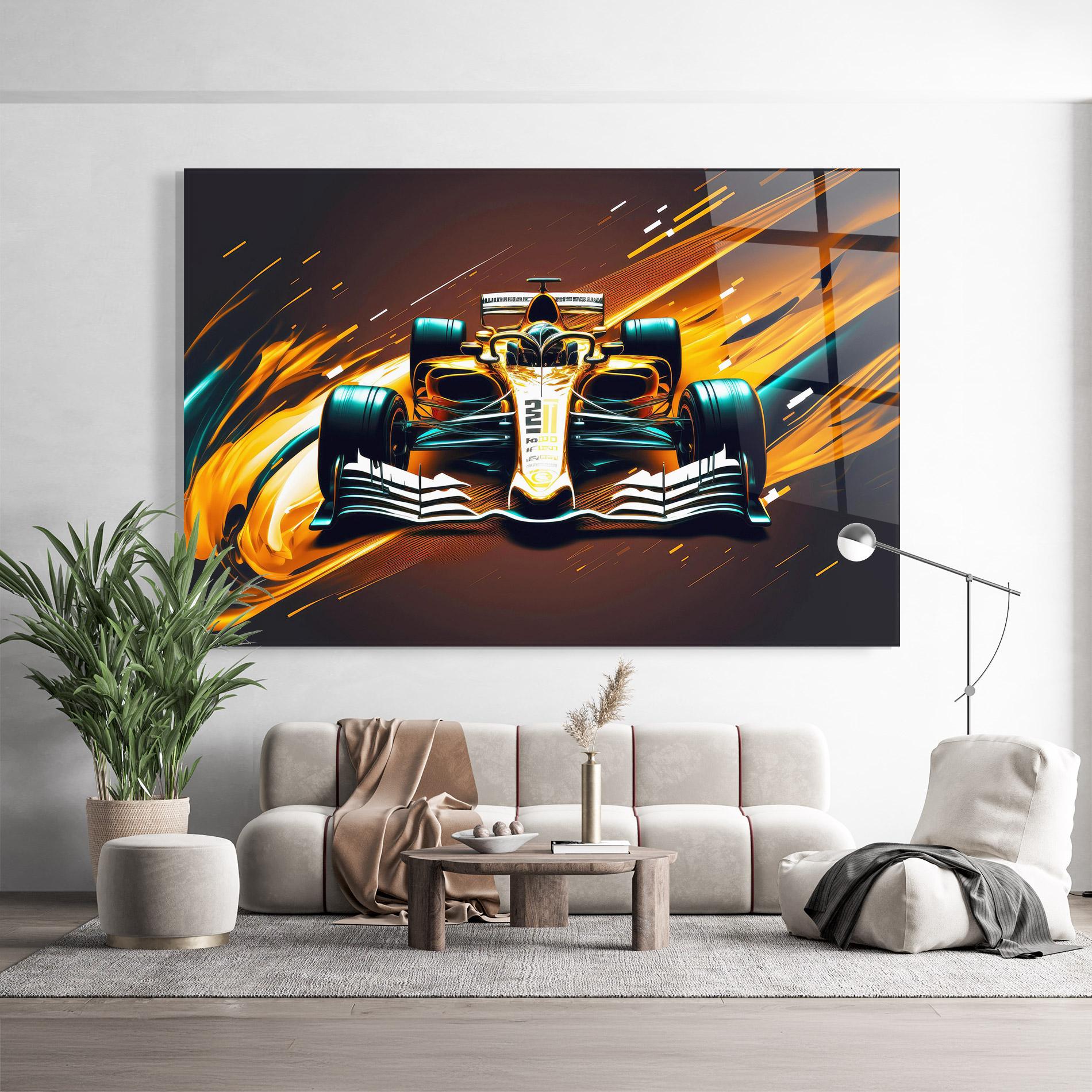 Glasbild Orange Racing Car mockup 9