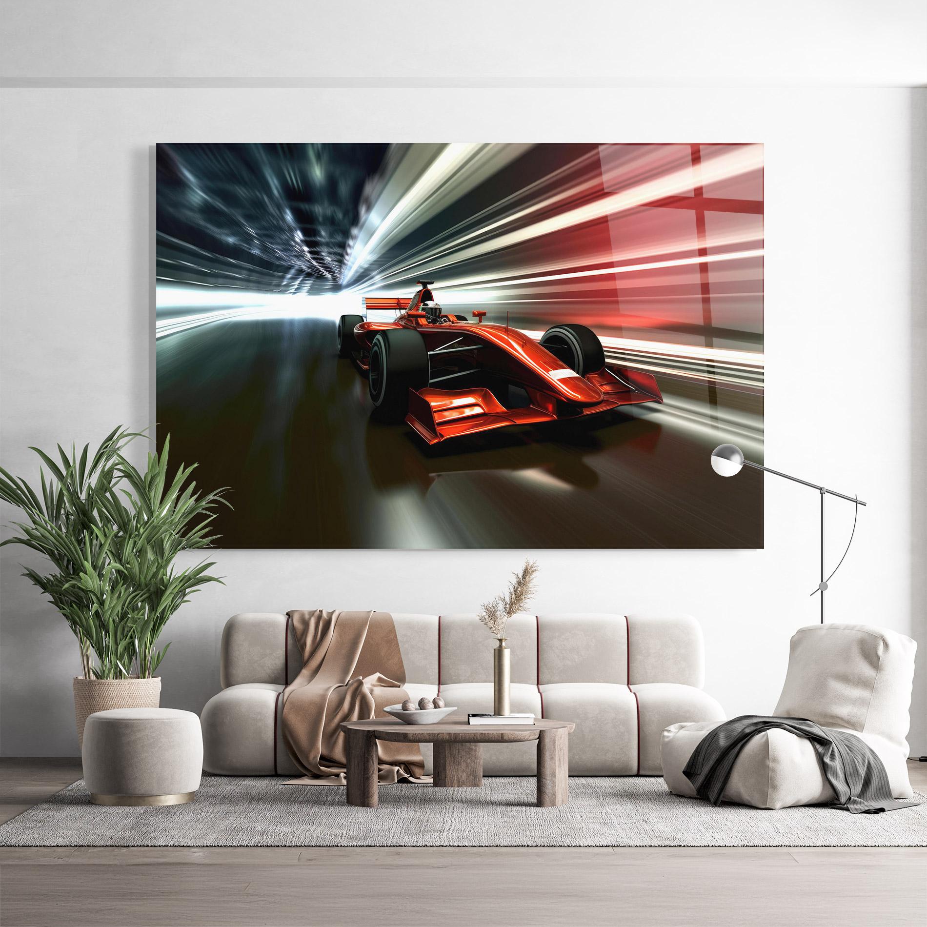 Glasbild Red F1 Fast Car mockup 9