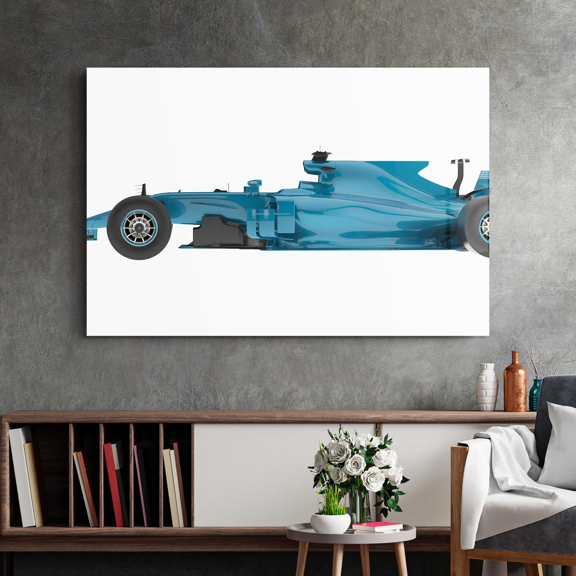 Glasbild Blue F1 Toy mockup 2