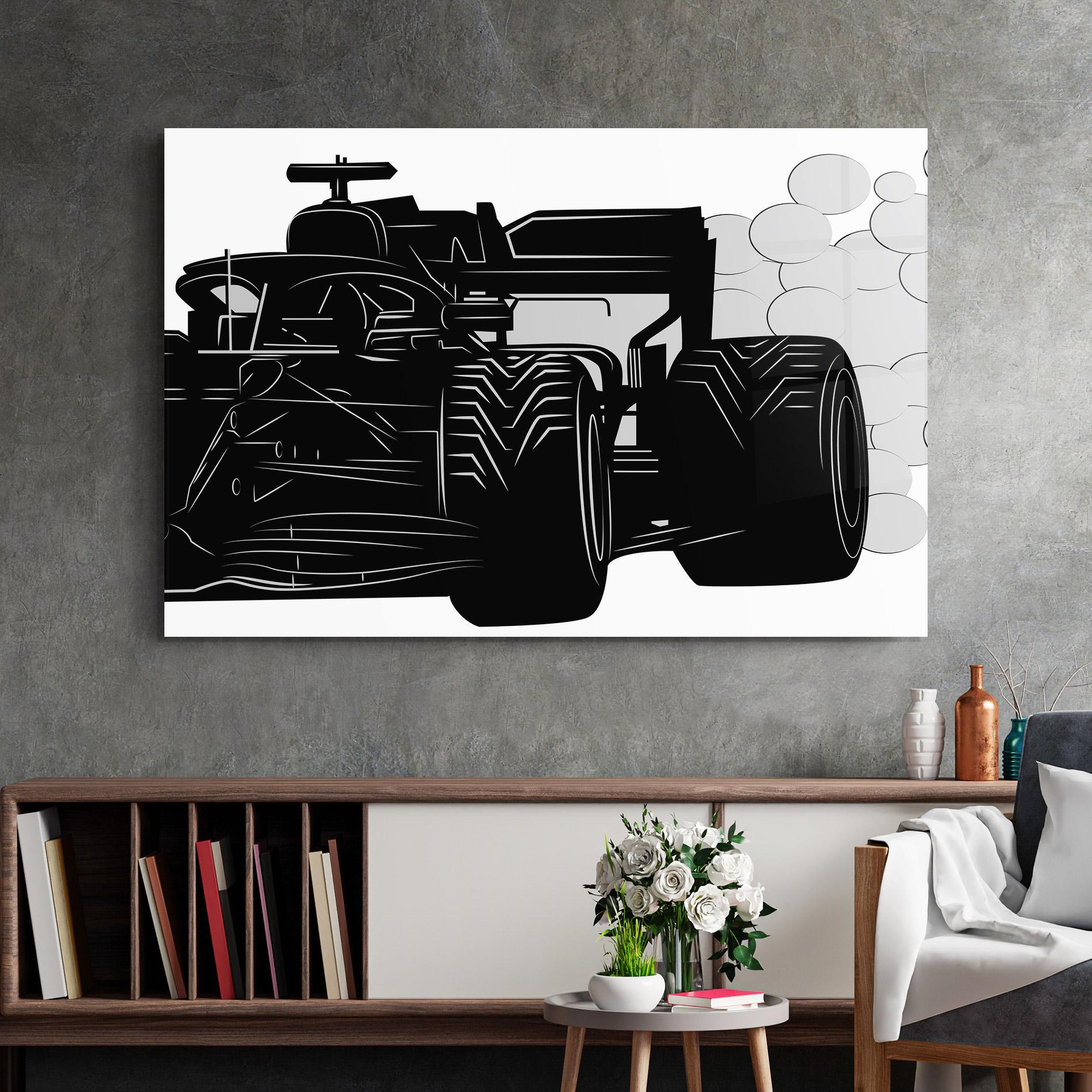 Glasbild Car F1 Smoke mockup 2
