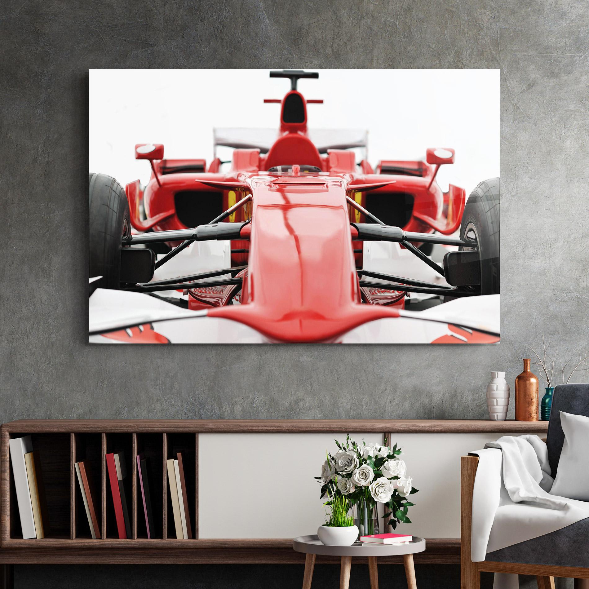 Glasbild Red Formula 1 Car mockup 2