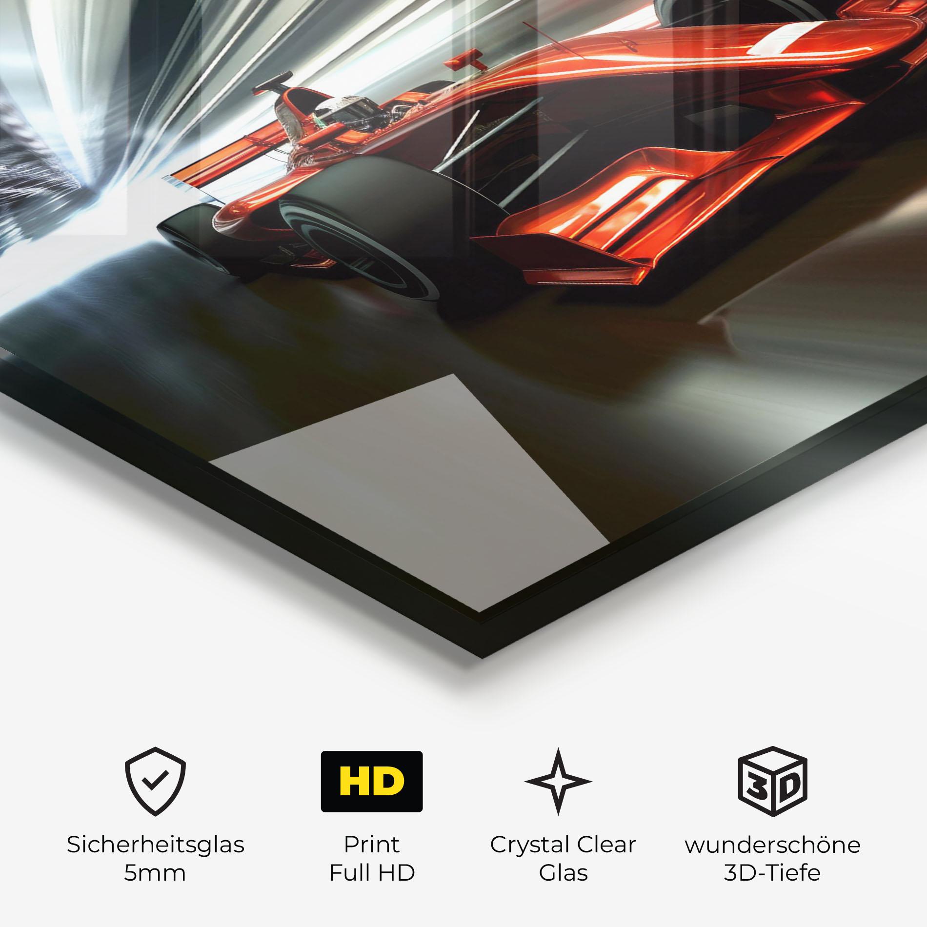Glasbild Red F1 Fast Car mockup 3