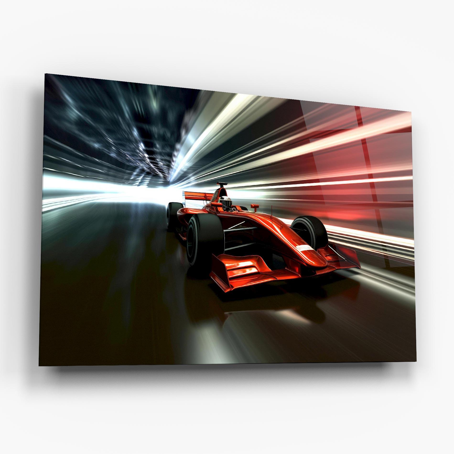 Glasbild Red F1 Fast Car mockup 6