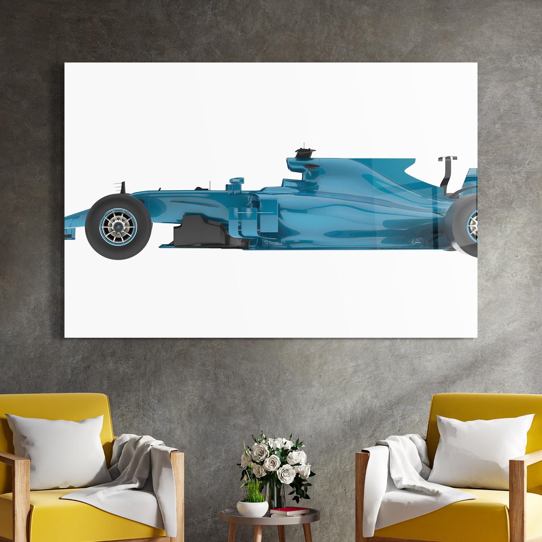 Glasbild Blue F1 Toy mockup 4