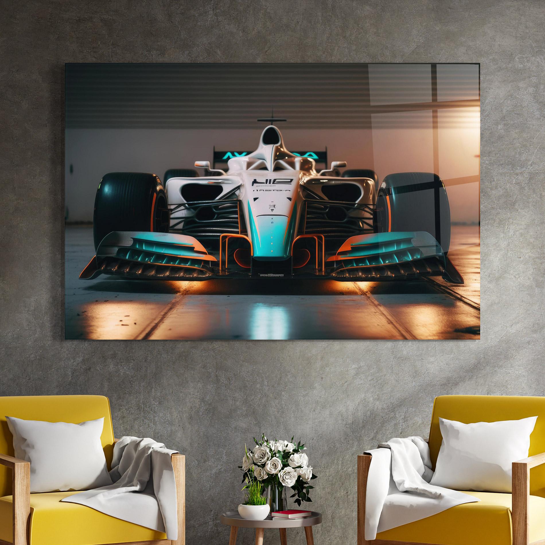 Glasbild Blue White F1 mockup 4