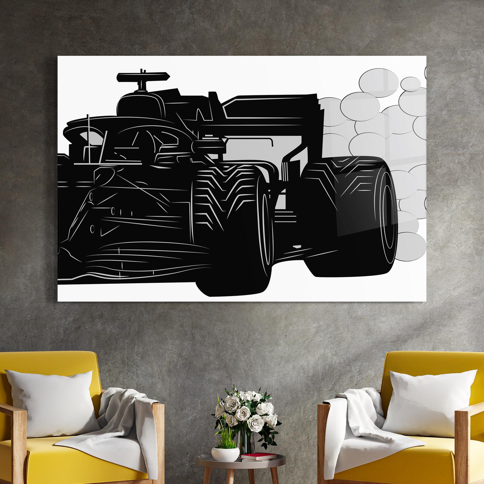 Glasbild Car F1 Smoke mockup 4
