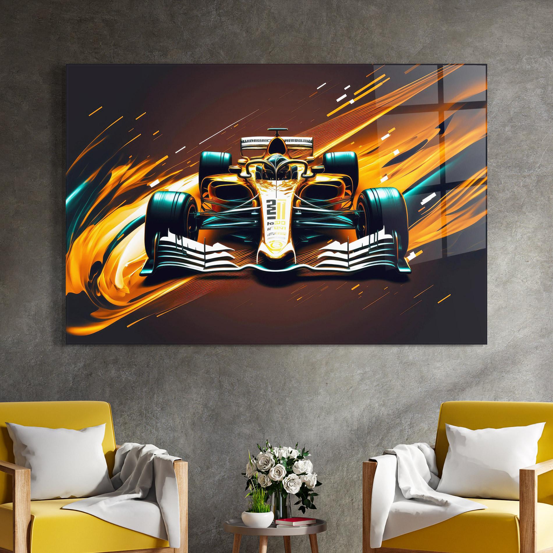 Glasbild Orange Racing Car mockup 4