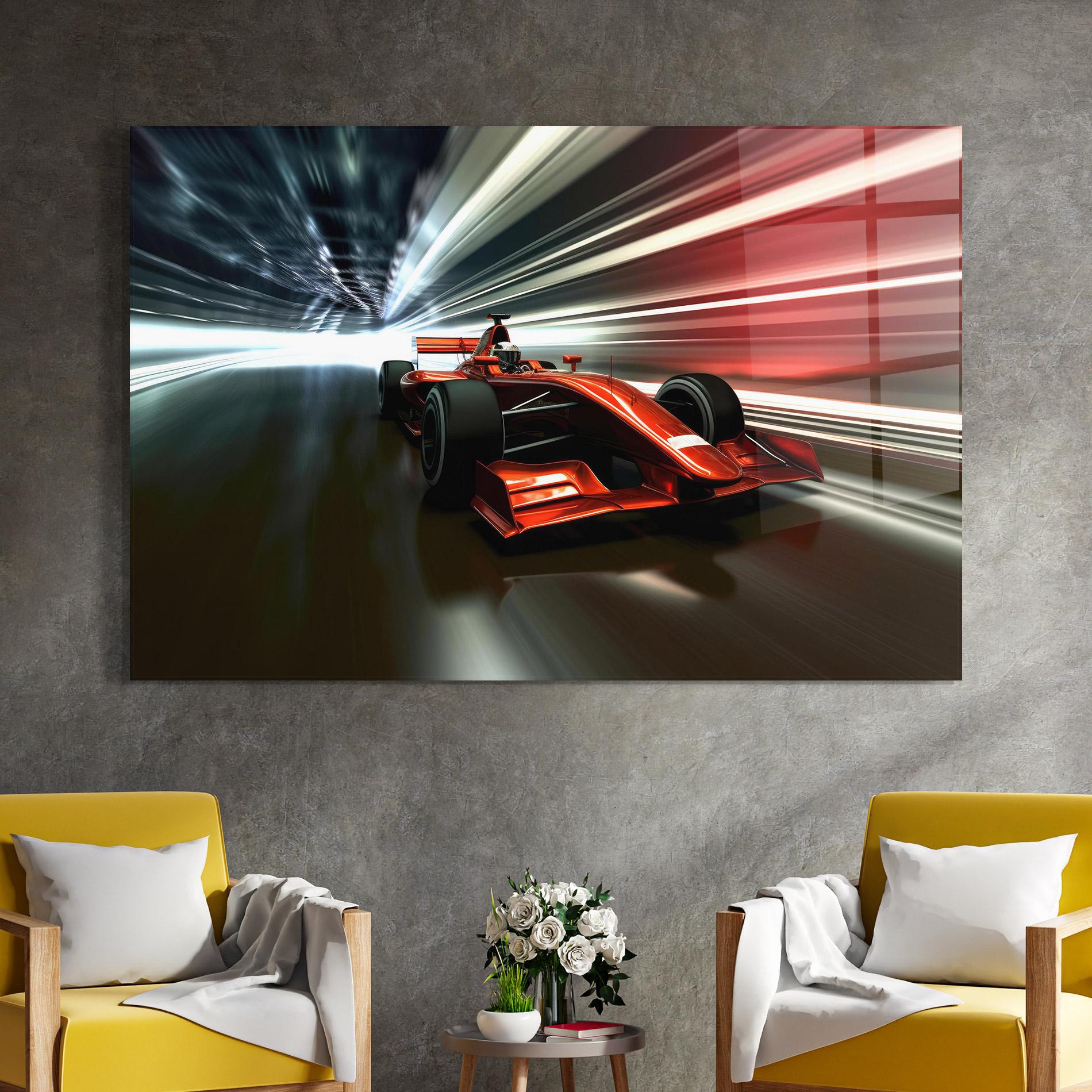 Glasbild Red F1 Fast Car mockup 4