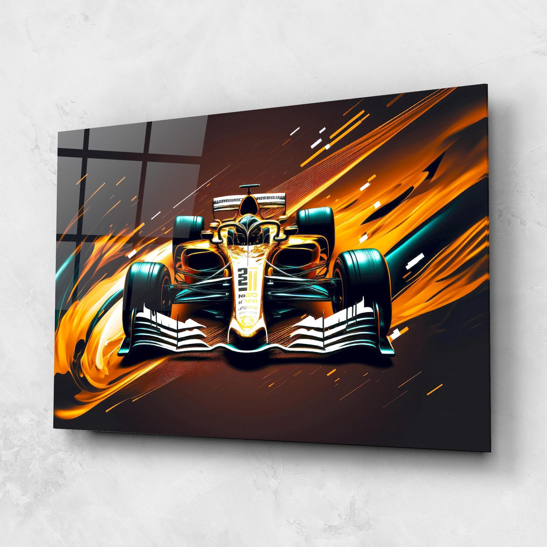 Glasbild Orange Racing Car mockup 1