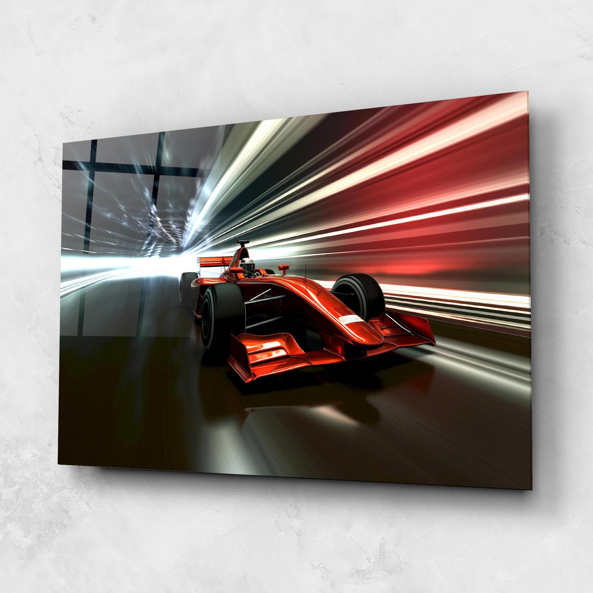 Glasbild Red F1 Fast Car mockup 1