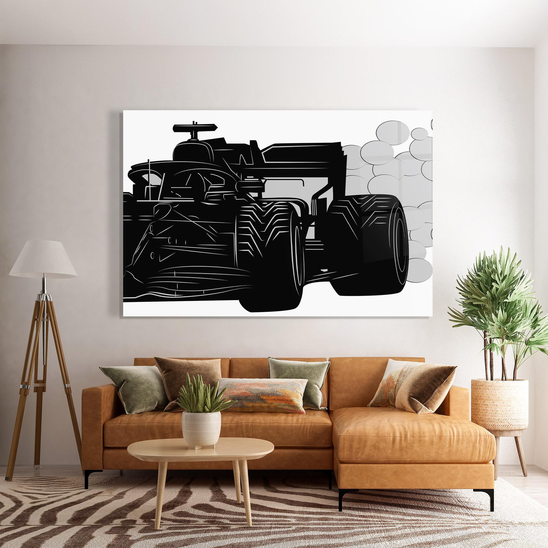 Glasbild Car F1 Smoke mockup 7