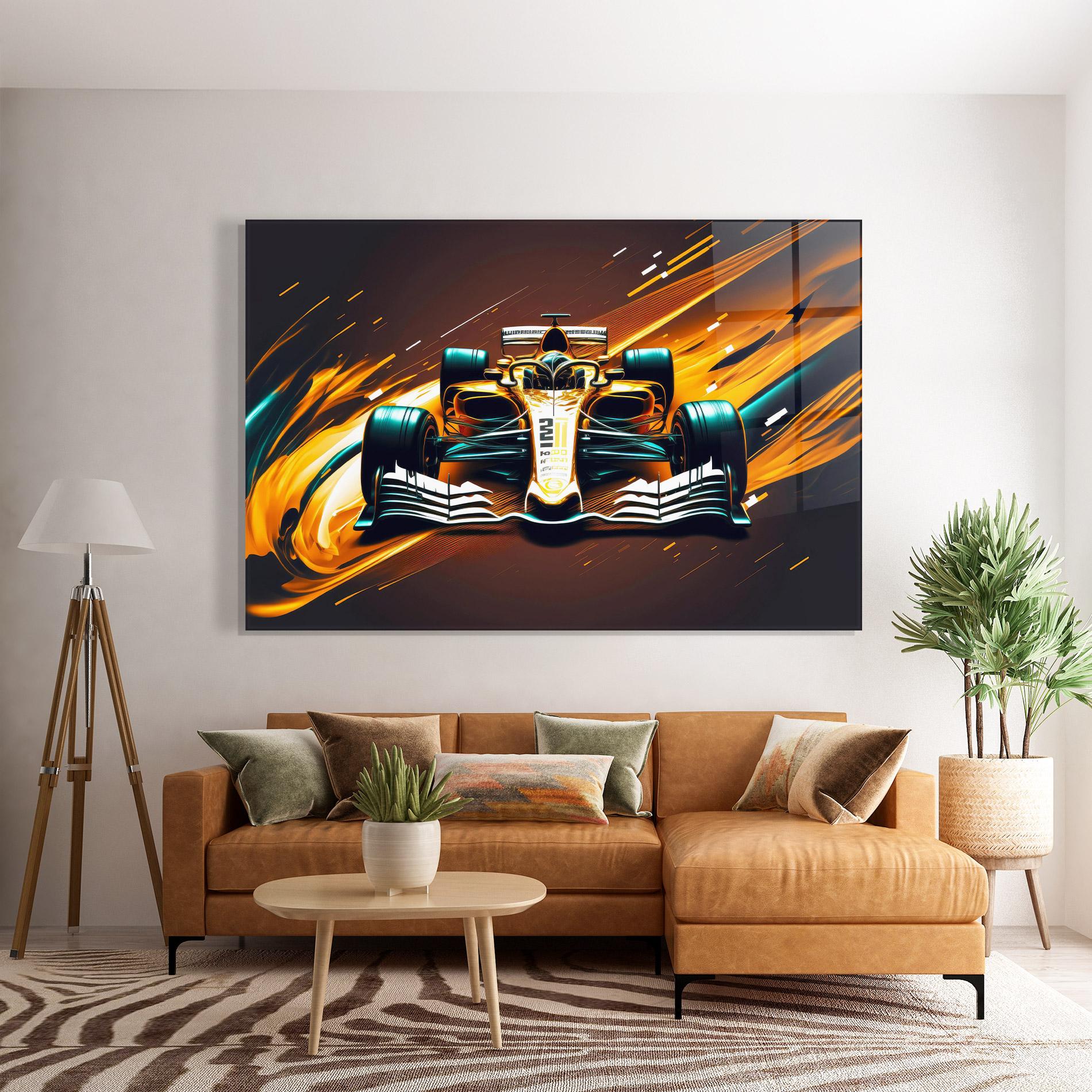 Glasbild Orange Racing Car mockup 7