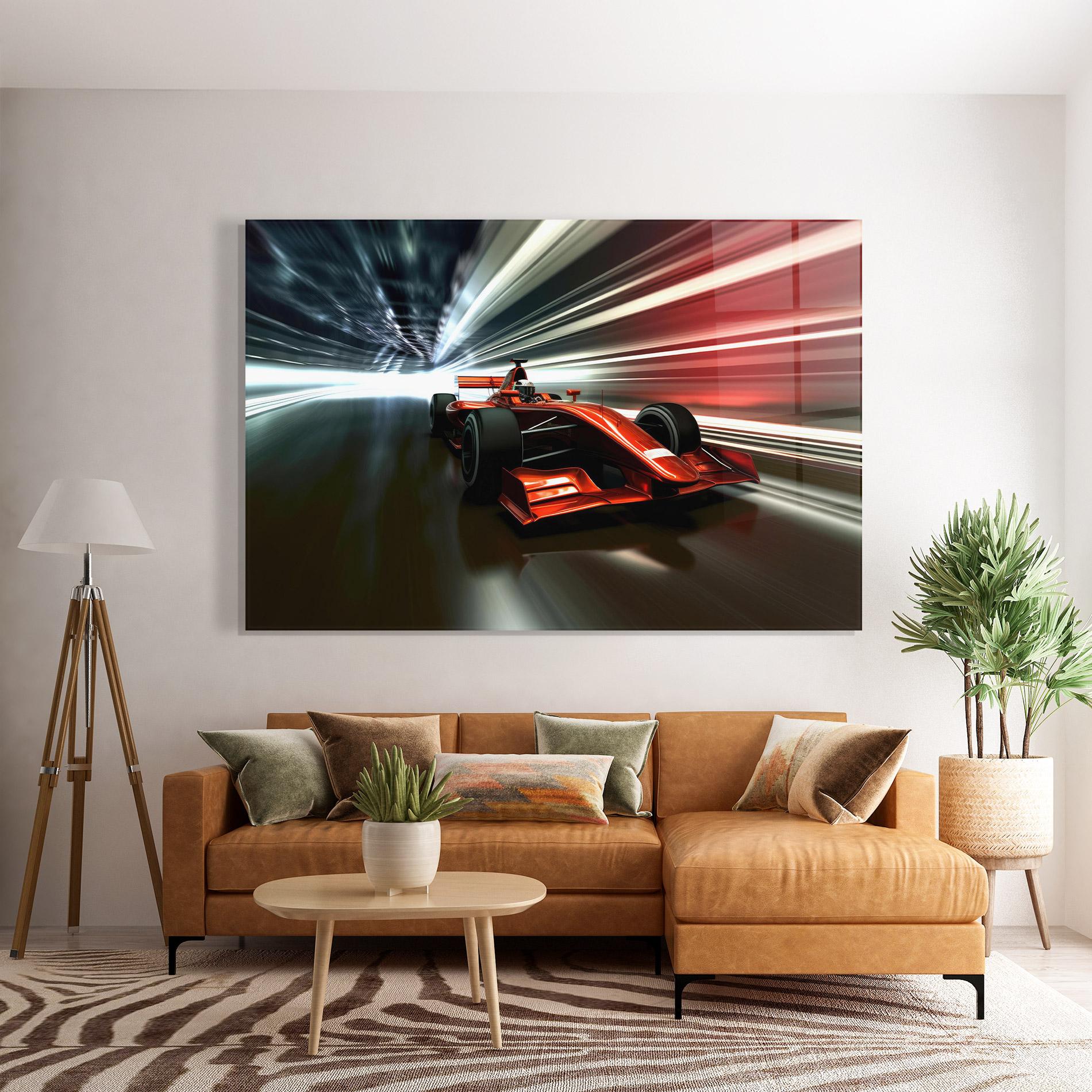 Glasbild Red F1 Fast Car mockup 7