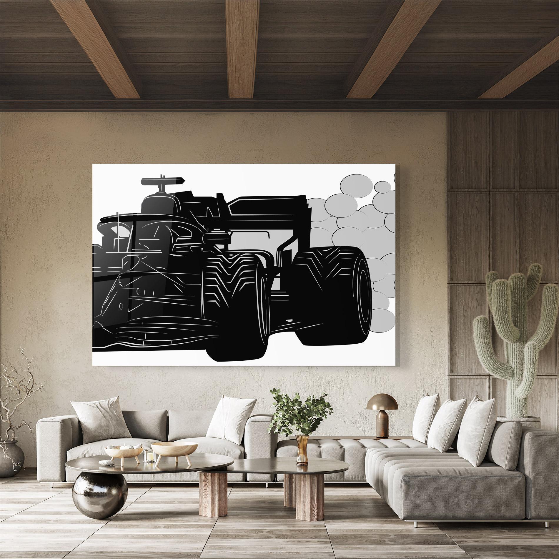 Glasbild Car F1 Smoke mockup 8