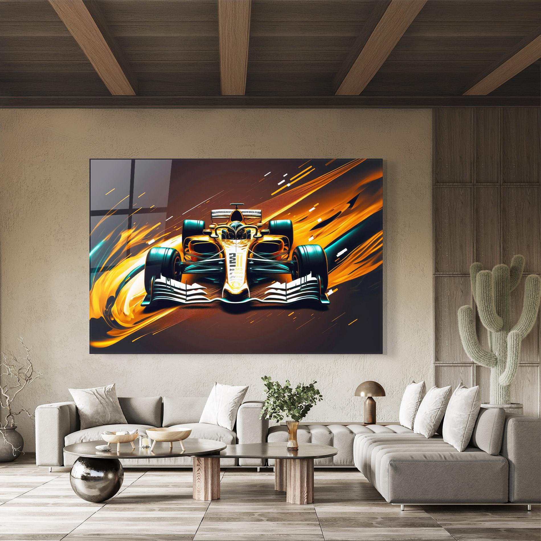 Glasbild Orange Racing Car mockup 8