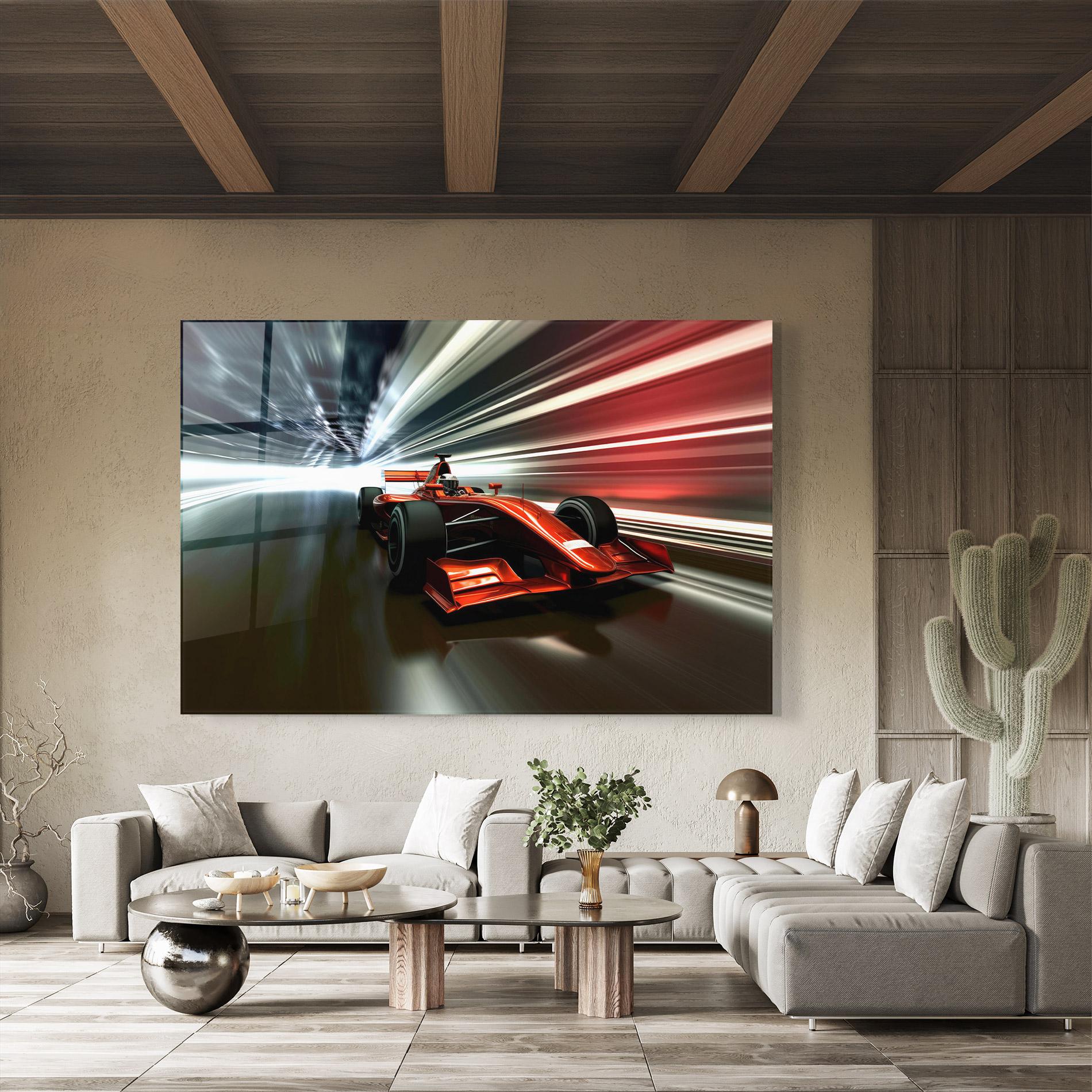Glasbild Red F1 Fast Car mockup 8