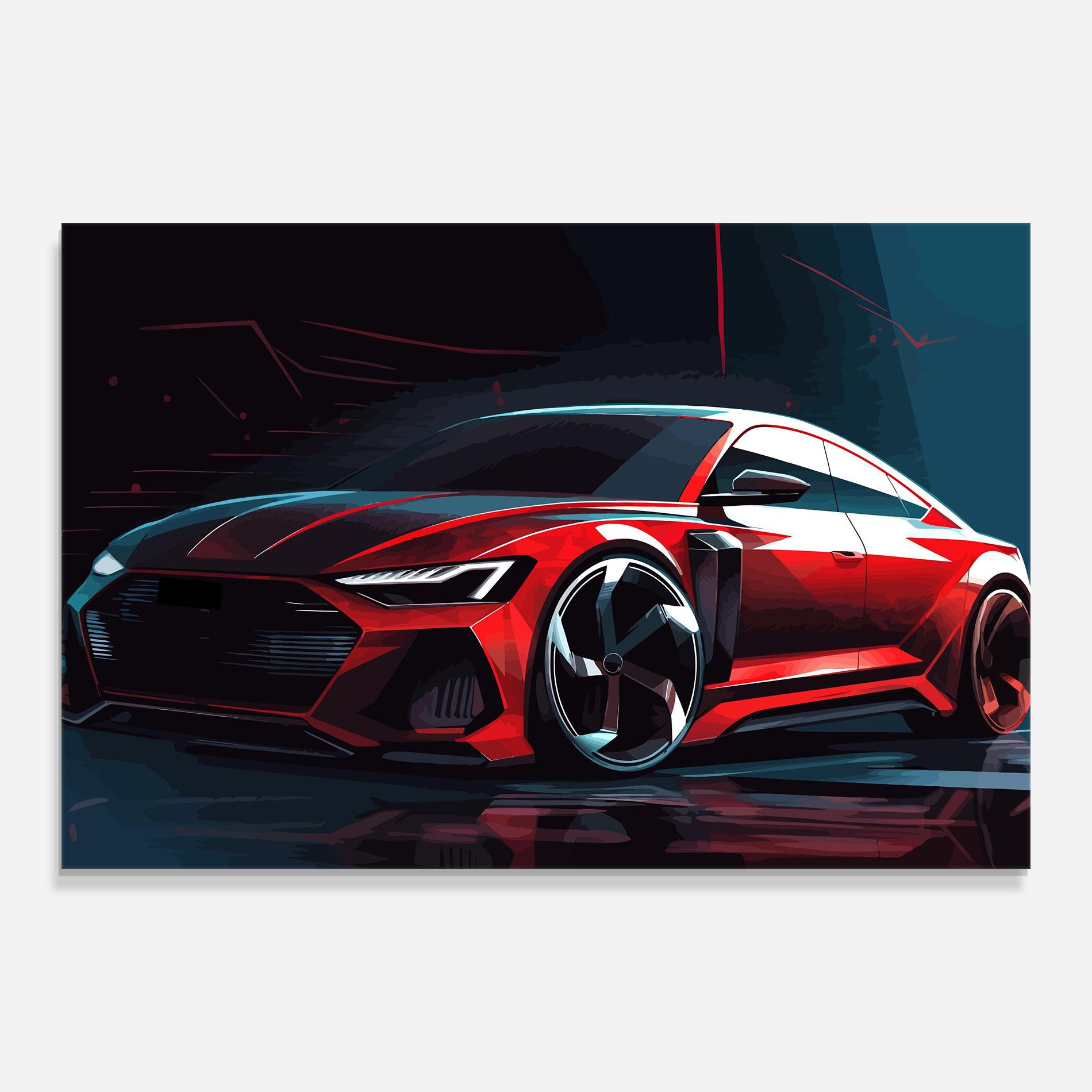 Glasbild Red Blue Sport Car mockup 0