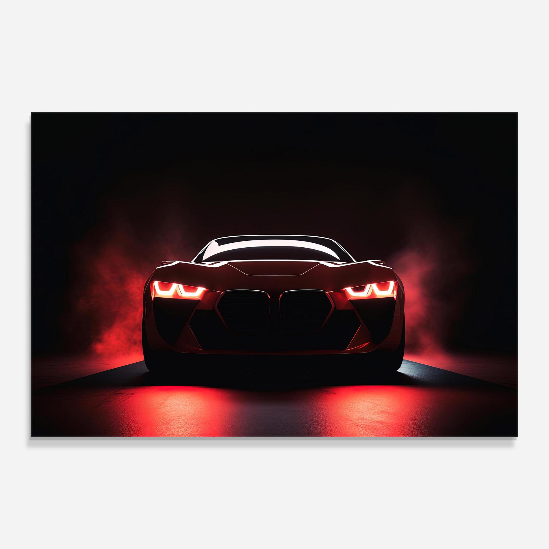 Glasbild Red Bmw In Smoke mockup 0