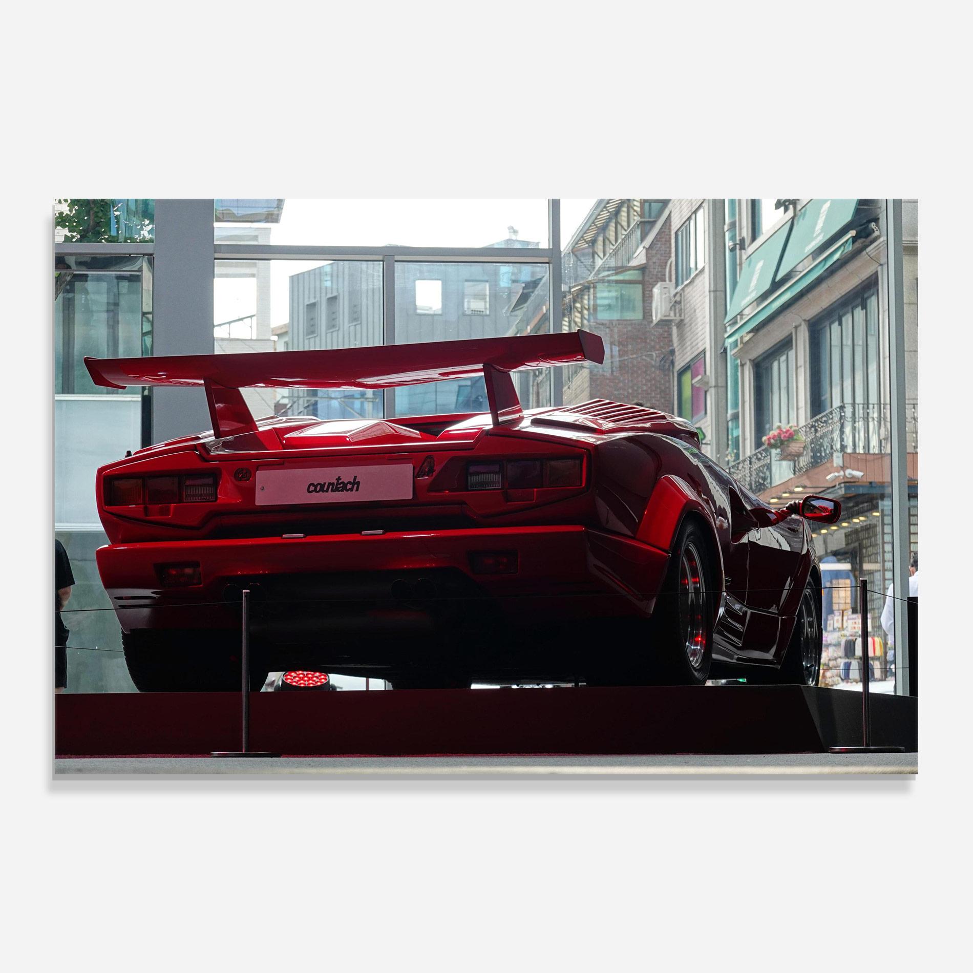 Glasbild Red Countach Rear mockup 0