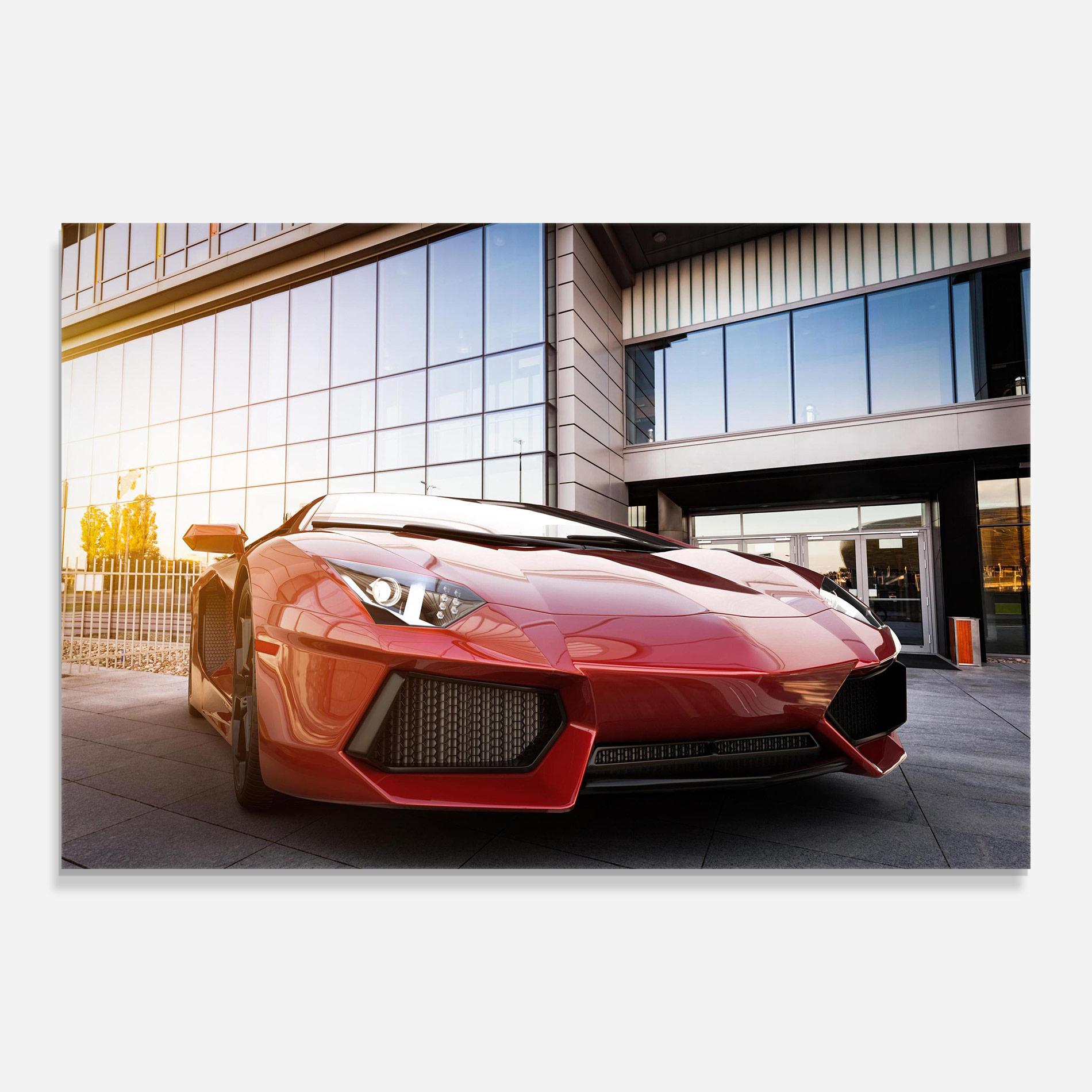 Glasbild Red Lambo Outside mockup 0
