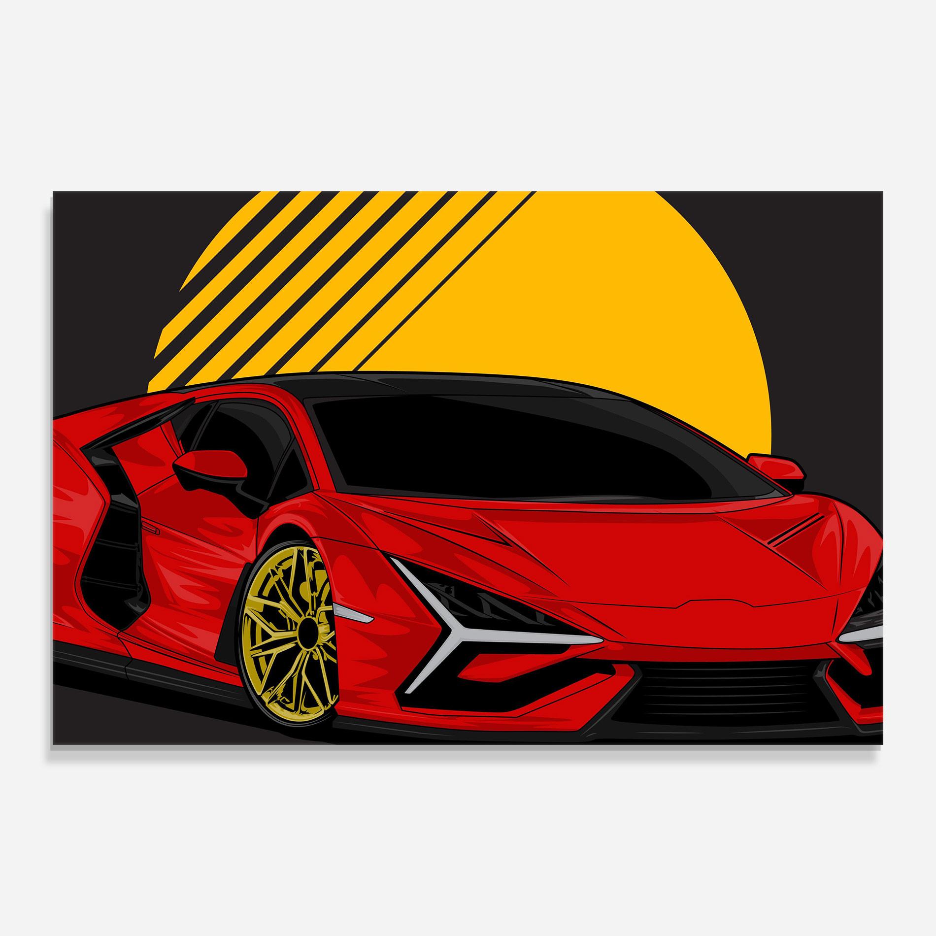 Glasbild Red Yellow Sport Car mockup 0
