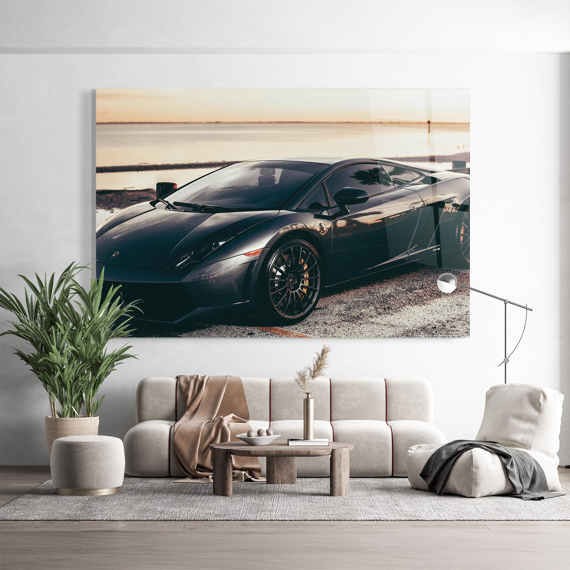 Glasbild Black Lambo Sea mockup 9