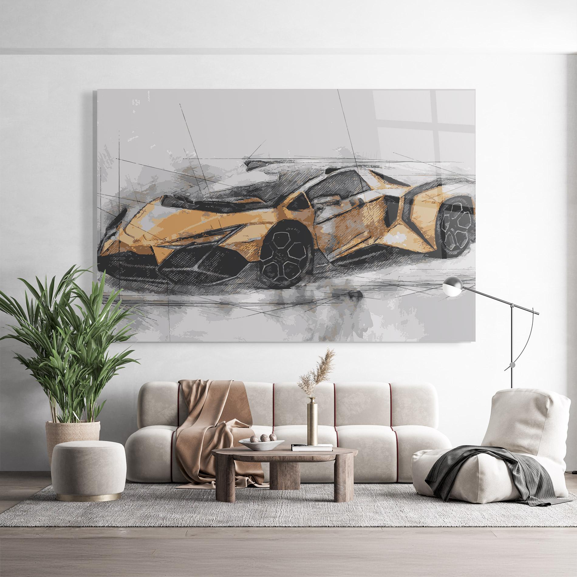 Glasbild Orange Sport Car mockup 9