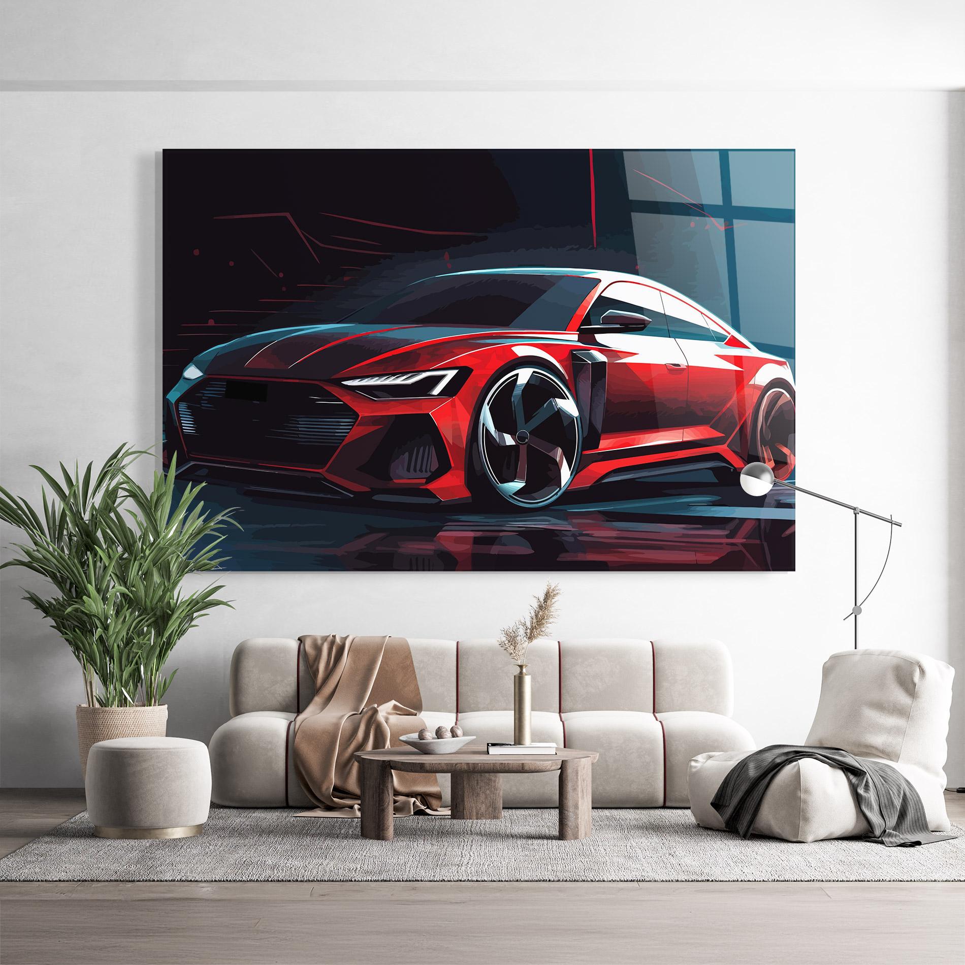 Glasbild Red Blue Sport Car mockup 9