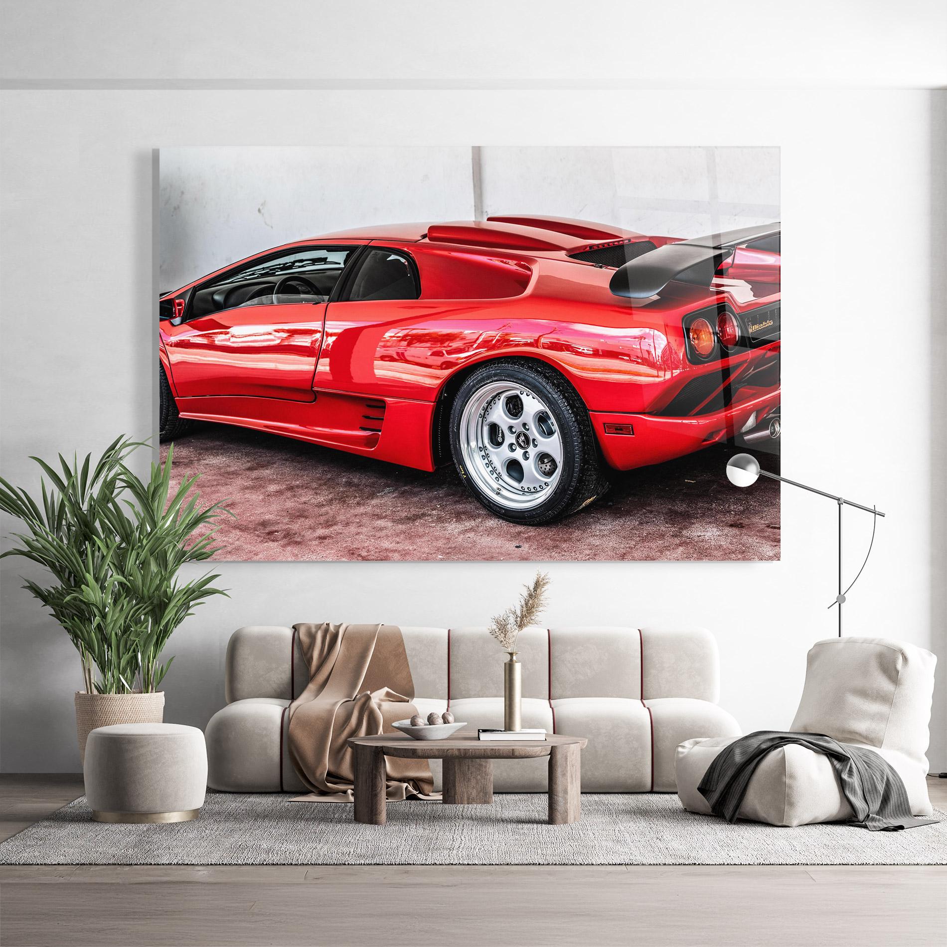 Glasbild Red Diablo Lambo mockup 9