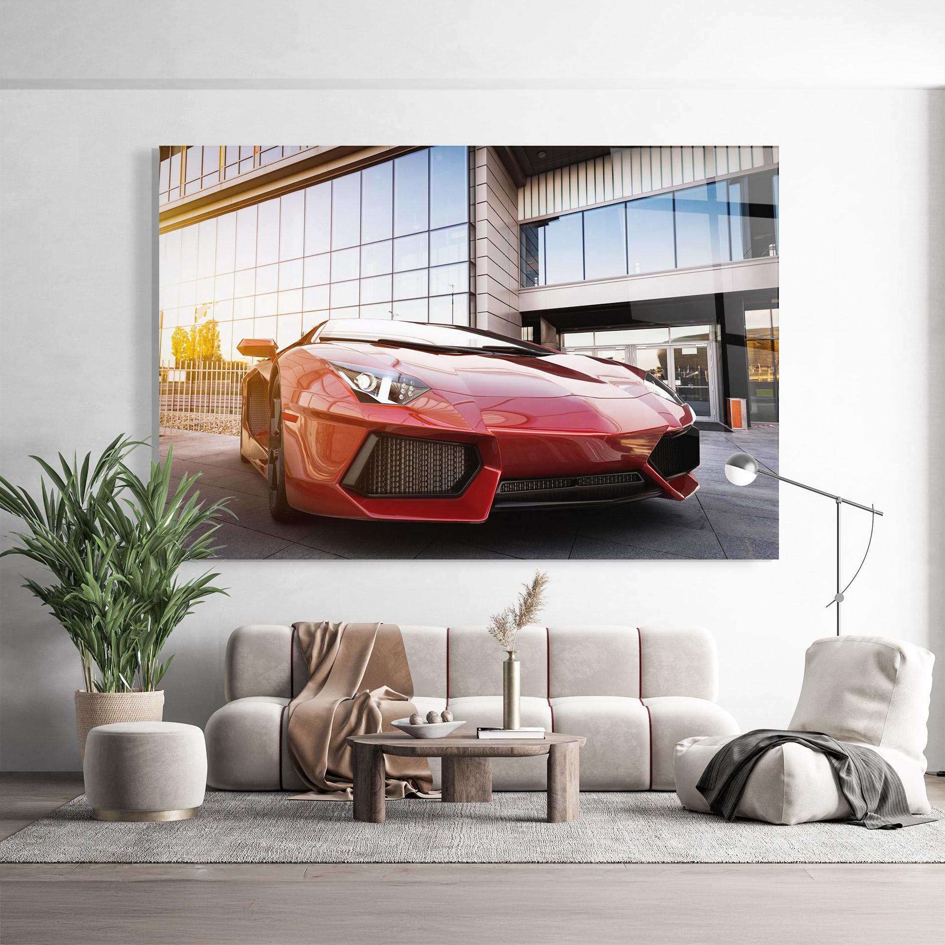 Glasbild Red Lambo Outside mockup 9