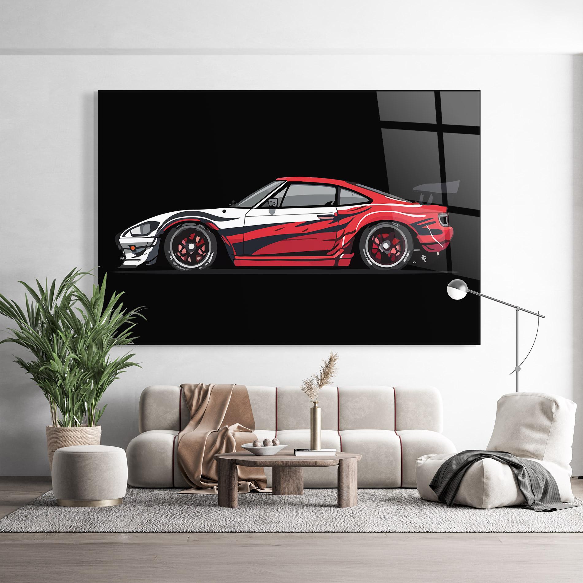 Glasbild Red White Sport Car mockup 9