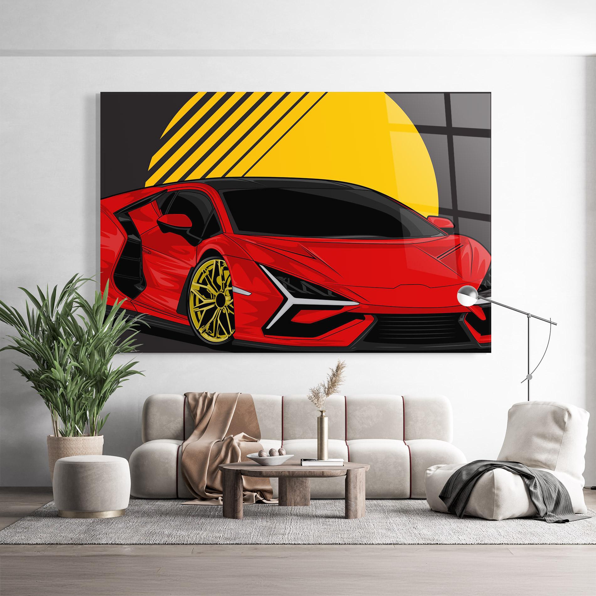 Glasbild Red Yellow Sport Car mockup 9