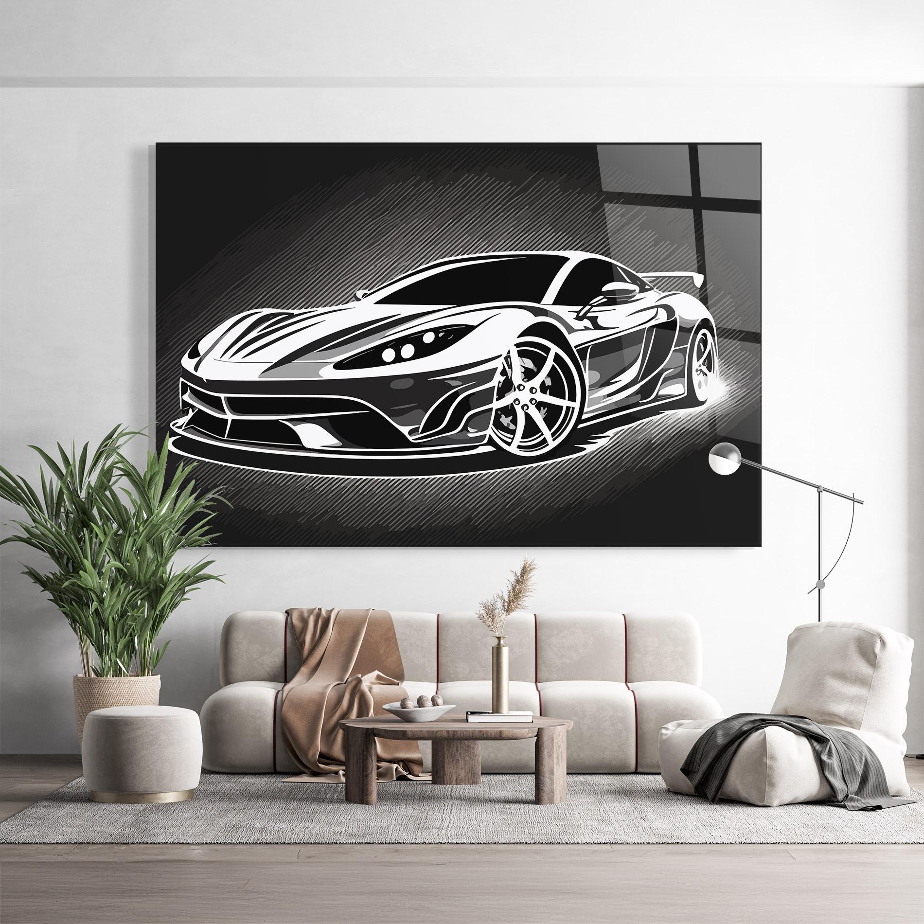 Glasbild White Sport Car mockup 9