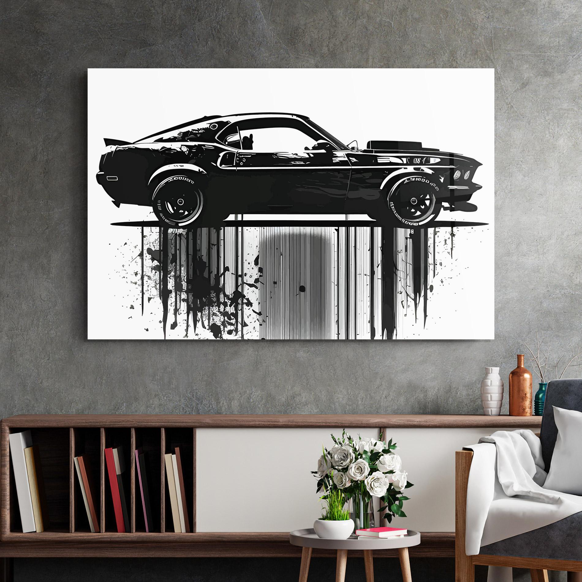 Glasbild Black Car Drowing mockup 2