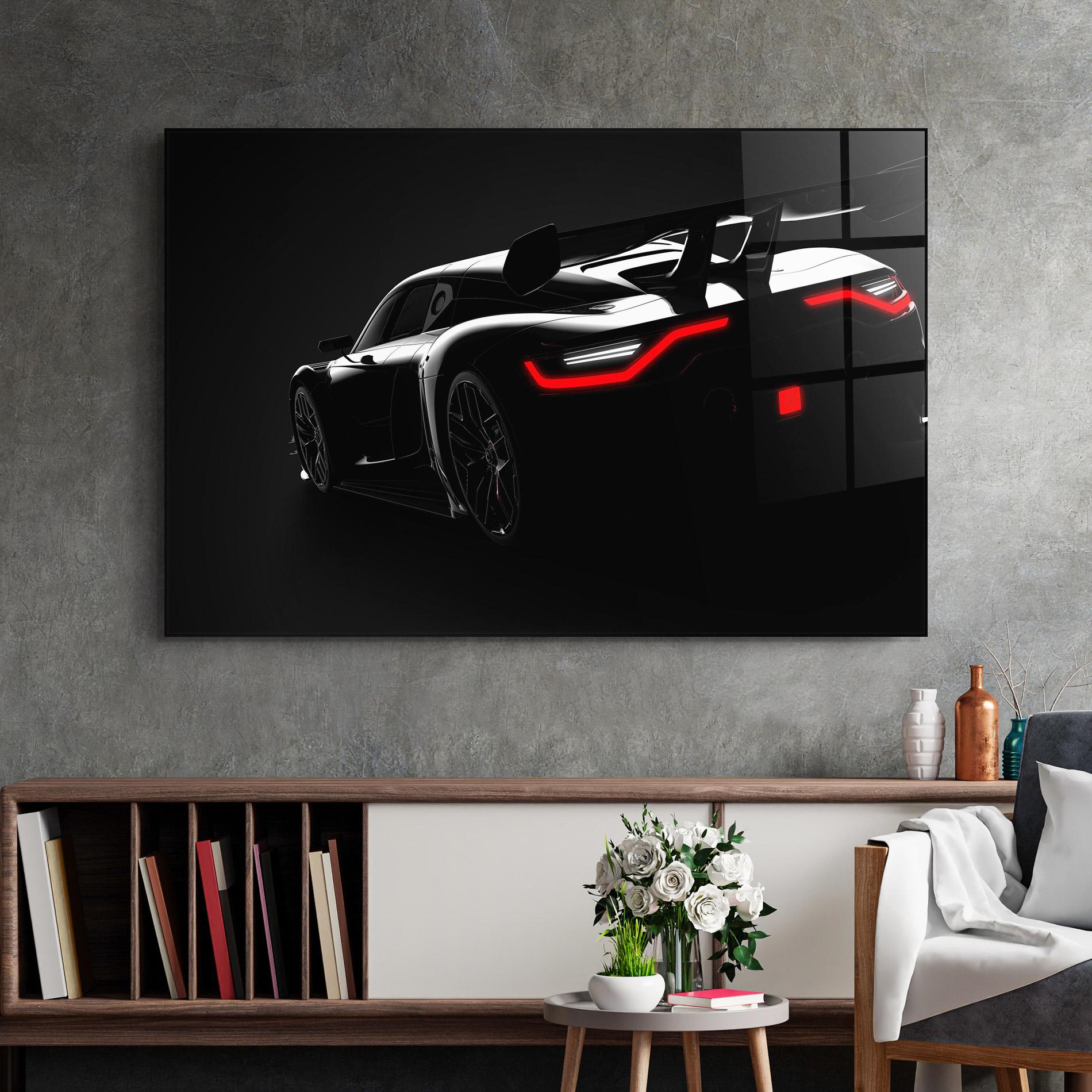 Glasbild Black Hypercar Car mockup 2