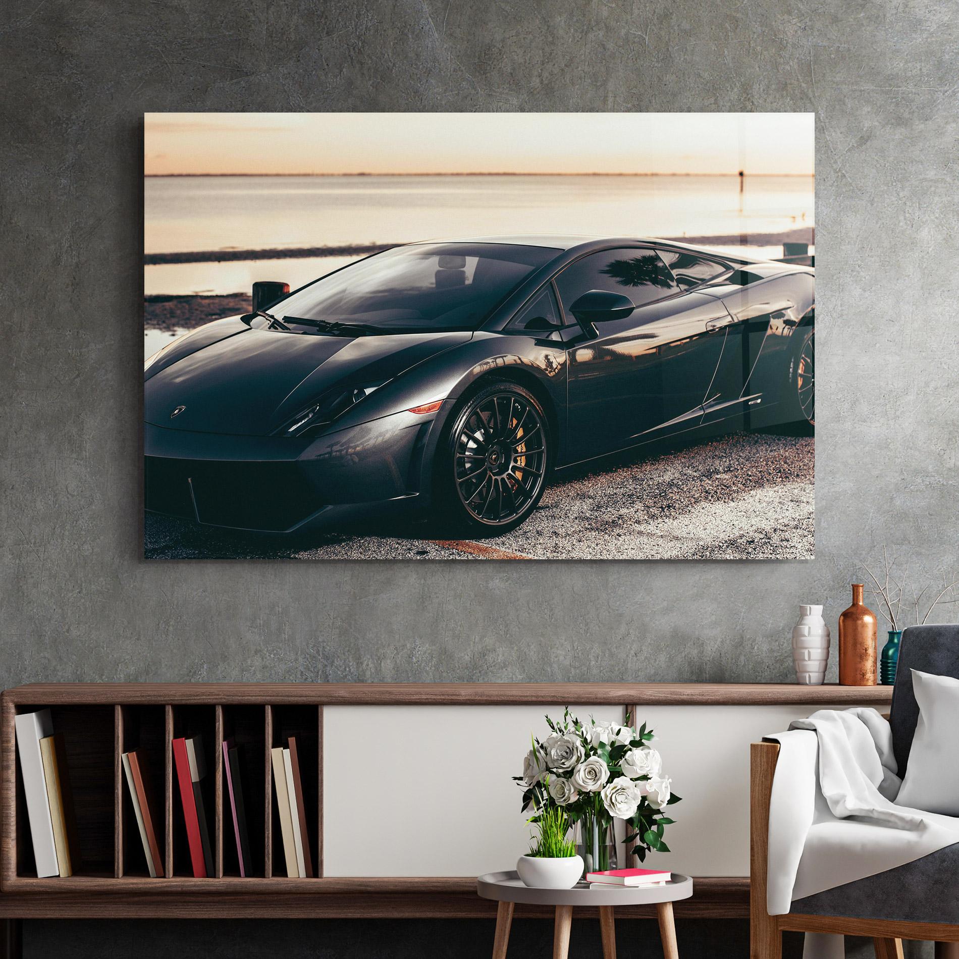 Glasbild Black Lambo Sea mockup 2
