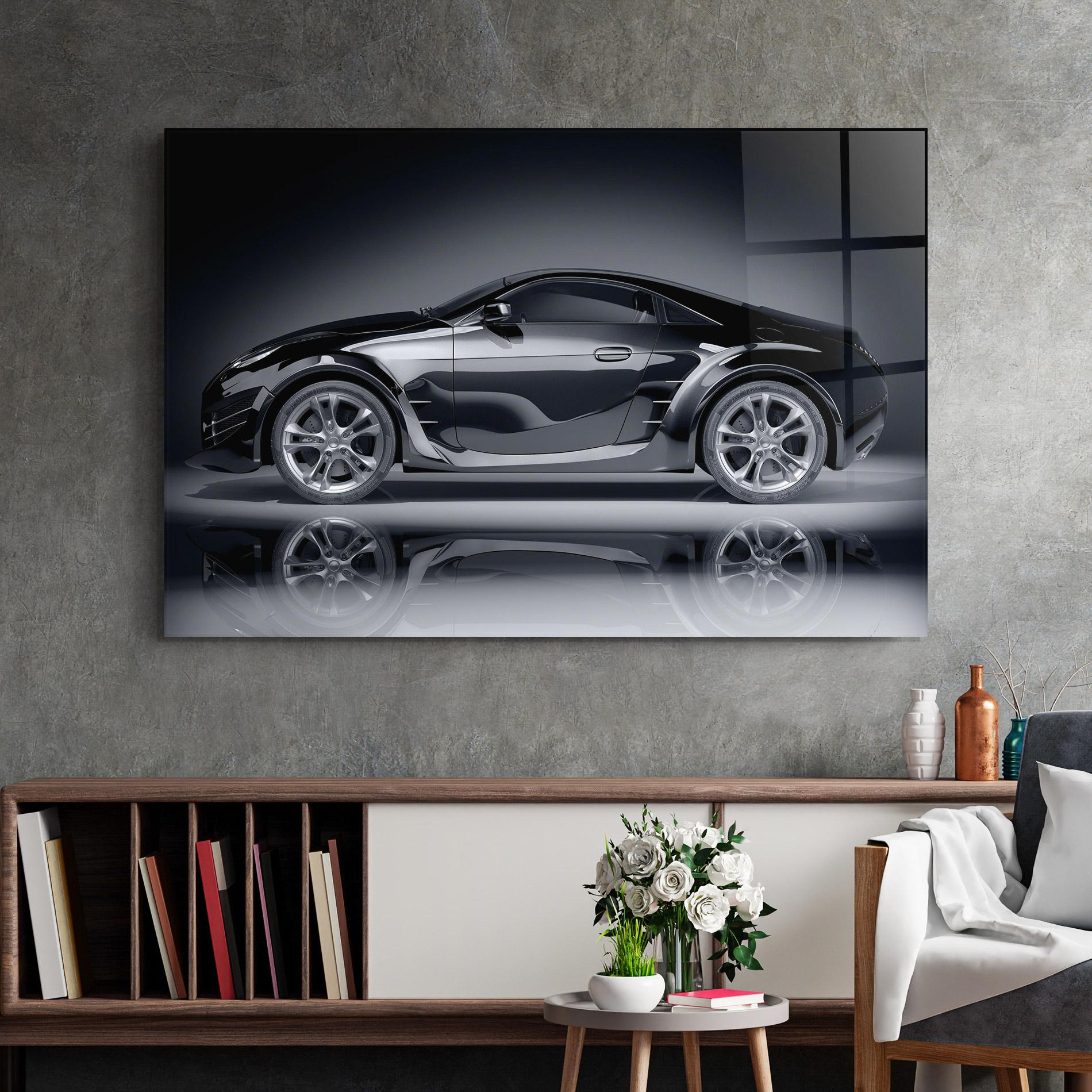 Glasbild Black Shadow Car mockup 2